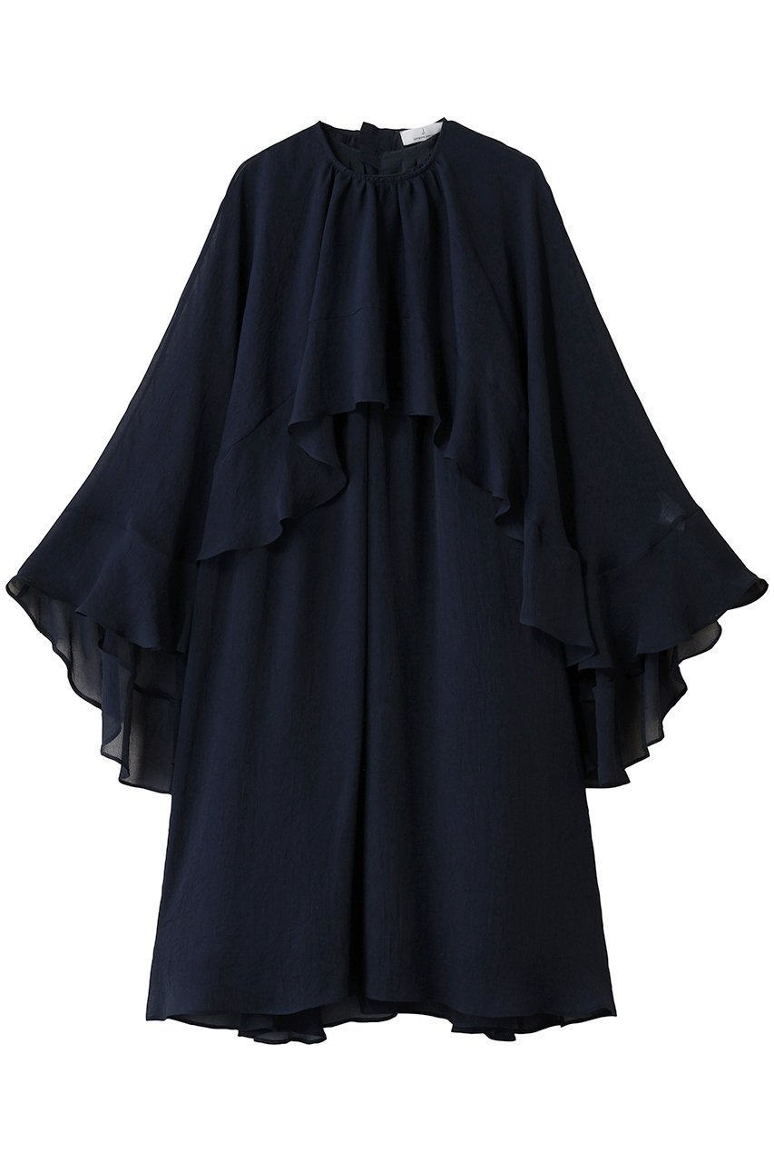 【ジェイドット/j.】のトリアセジョーゼットフリルドレスブラウス インテリア・キッズ・メンズ・レディースファッション・服の通販 founy(ファニー) 　ファッション　Fashion　レディースファッション　Fashion for Women　トップス・カットソー　Cut & Sew Tops　シャツ・ブラウス・オフィスカジュアル　Elegant Blouses & Button-Ups　ワンピース　Dresses　フォーマル・パーティードレス・結婚式用ドレス　Elegant & Casual Dresses　エアリー　Airy Texture　シアー　Sheer, See-Through　ジョーゼット　Georgette, Semi-Sheer Fabric　スリーブ　Sleeve, Long Sleeve / Short Sleeve　パーティ　Party, Party Style　フェミニン　Feminine, Girly　フリル　Frill, Ruffle　ロング　Long, Long-Length　ネイビー|ID: prp329100004877926 ipo3291000000036388406