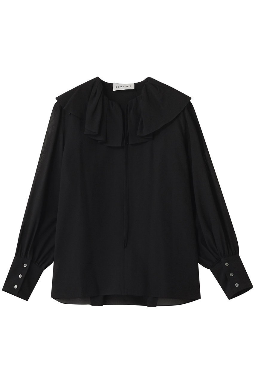 【デパリエ/DEPAREILLE】のシルキーラッフルブラウス インテリア・キッズ・メンズ・レディースファッション・服の通販 founy(ファニー) ファッション Fashion レディースファッション Fashion for Women トップス・カットソー Cut & Sew Tops シャツ・ブラウス・オフィスカジュアル Elegant Blouses & Button-Ups スリーブ Sleeve, Long Sleeve / Short Sleeve ロング Long, Long-Length ブラック|ID: prp329100004877959 ipo3291000000036388756