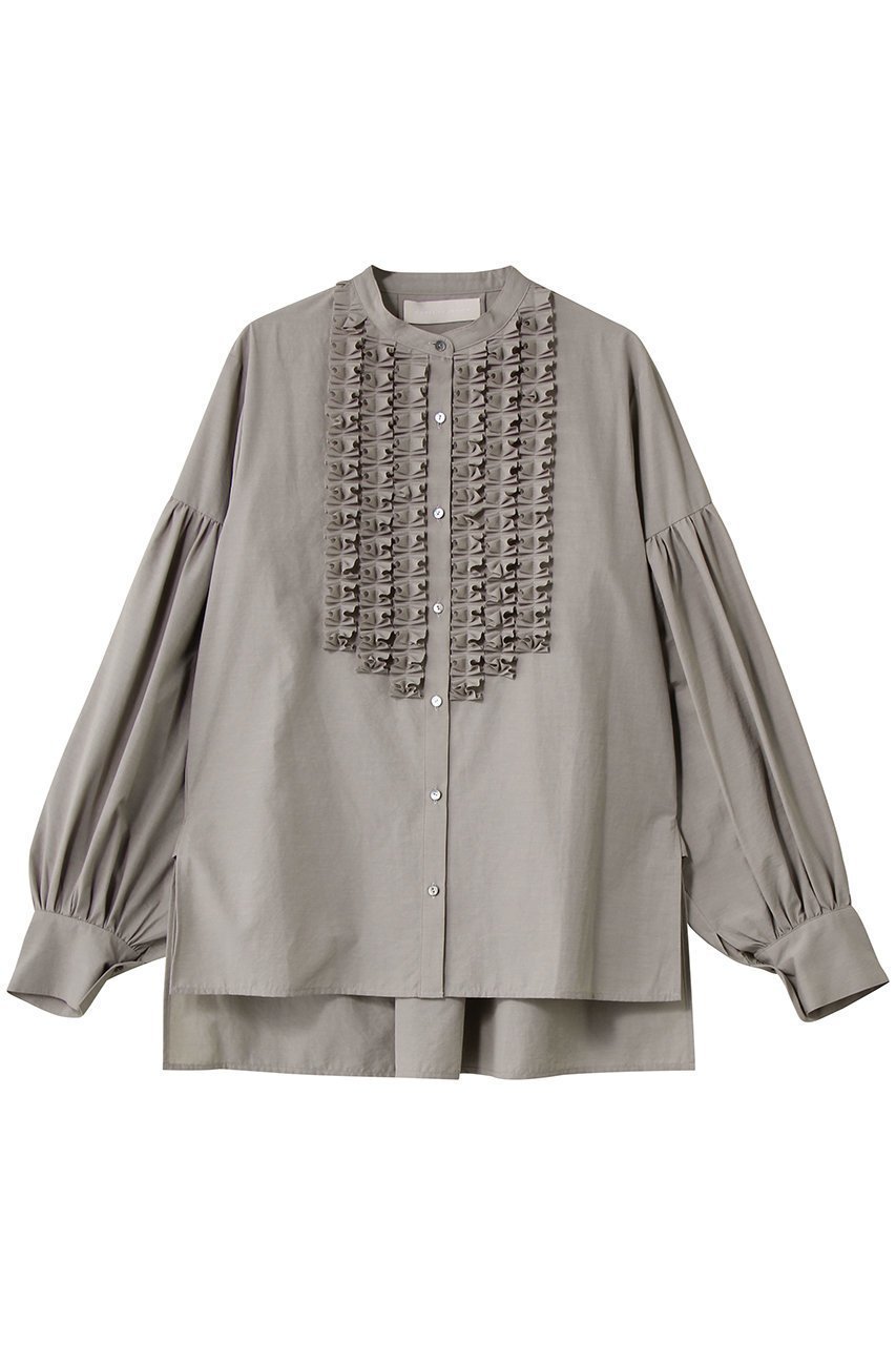 【マリリンムーン/MARILYN MOON】のモダンタックフリルシャツ インテリア・キッズ・メンズ・レディースファッション・服の通販 founy(ファニー) 　ファッション　Fashion　レディースファッション　Fashion for Women　トップス・カットソー　Cut & Sew Tops　シャツ・ブラウス・オフィスカジュアル　Elegant Blouses & Button-Ups　オケージョン　Occasion Wear　コンパクト　Compact, Small Size　ジャケット　Jacket, Outerwear　スリーブ　Sleeve, Long Sleeve / Short Sleeve　バランス　Balance, Style Balance　ロング　Long, Long-Length　人気　Popular, Best Seller　グレー|ID: prp329100004877968 ipo3291000000036388814