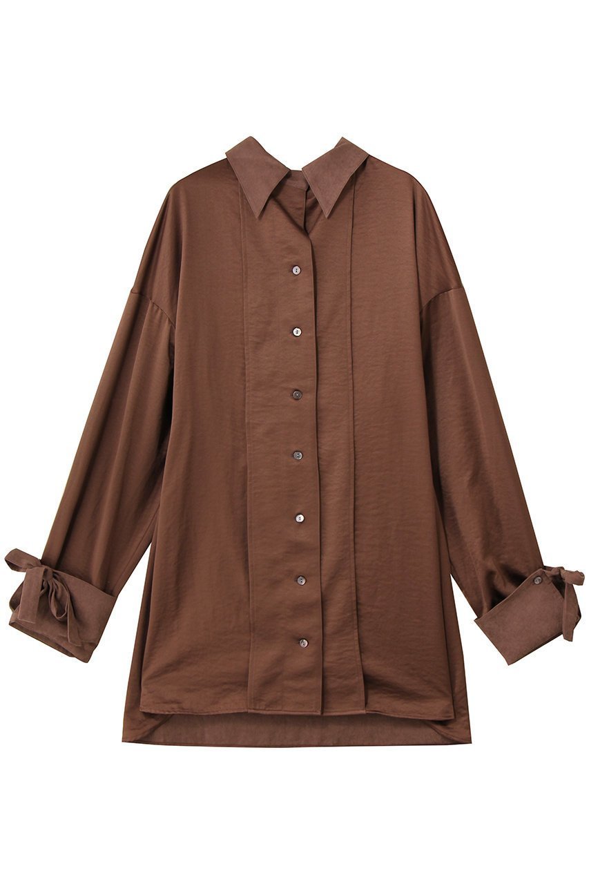 【メゾンスペシャル/MAISON SPECIAL】の2way Satin Oversized Shirt/2WAYサテンオーバーシャツ インテリア・キッズ・メンズ・レディースファッション・服の通販 founy(ファニー) 　ファッション　Fashion　レディースファッション　Fashion for Women　トップス・カットソー　Cut & Sew Tops　シャツ・ブラウス・オフィスカジュアル　Elegant Blouses & Button-Ups　なめらか　Smooth, Silky Texture　カフス　Cuff Design　サテン　Satin, Glossy Fabric　シンプル　Simple, Minimal　スリット　Slit, Slit Detail　スリーブ　Sleeve, Long Sleeve / Short Sleeve　ピーチ　Peach, Soft Touch　リボン　Ribbon, Bow　ロング　Long, Long-Length　エレガント 上品　Elegant　BRN(ブラウン)|ID: prp329100004877989 ipo3291000000036389056
