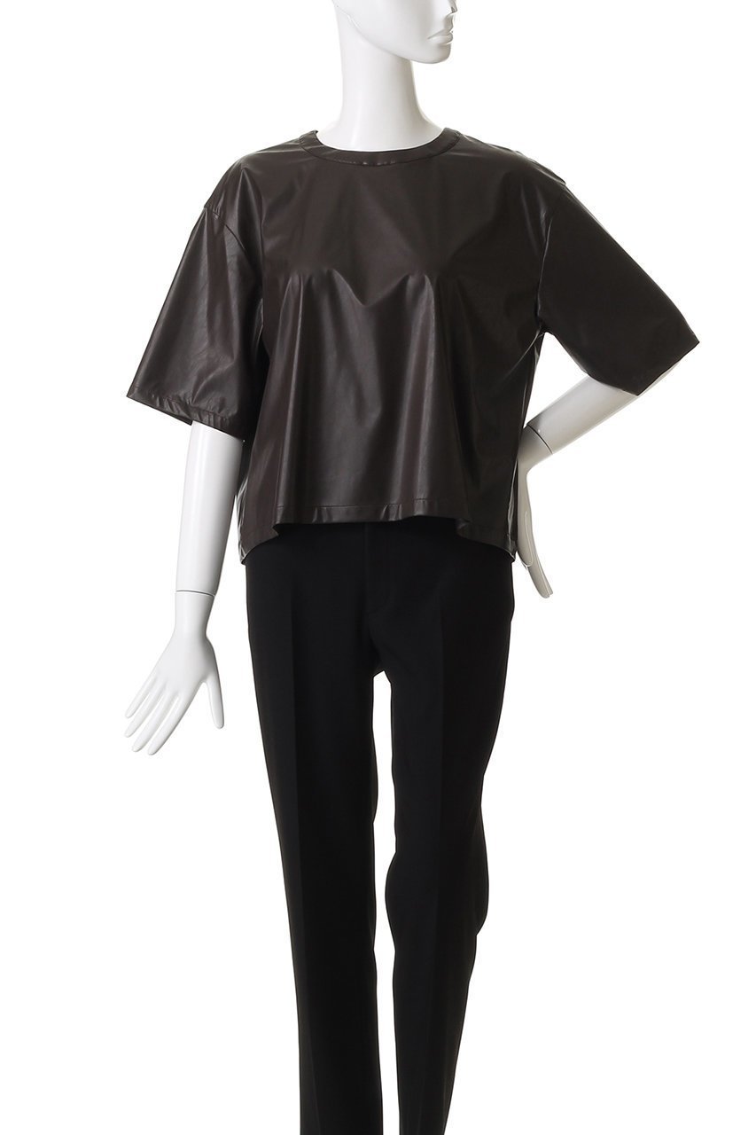 【ミディウミソリッド/MIDIUMISOLID】のシンセティックレザートップス 人気、トレンドファッション・服の通販 founy(ファニー) 　ファッション　Fashion　レディースファッション　Fashion for Women　トップス・カットソー　Cut & Sew Tops　シャツ・ブラウス・オフィスカジュアル　Elegant Blouses & Button-Ups　クール　Cool, Chic　ショート　Short, Short Length　シンプル　Simple, Minimal　スリーブ　Sleeve, Long Sleeve / Short Sleeve　チュール　Tulip, Tulip Motif　フェイクレザー　Faux Leather, PU Leather　フェミニン　Feminine, Girly　半袖　Short Sleeve, Half Sleeve　other-2|ID: prp329100004877997 ipo3291000000036389132