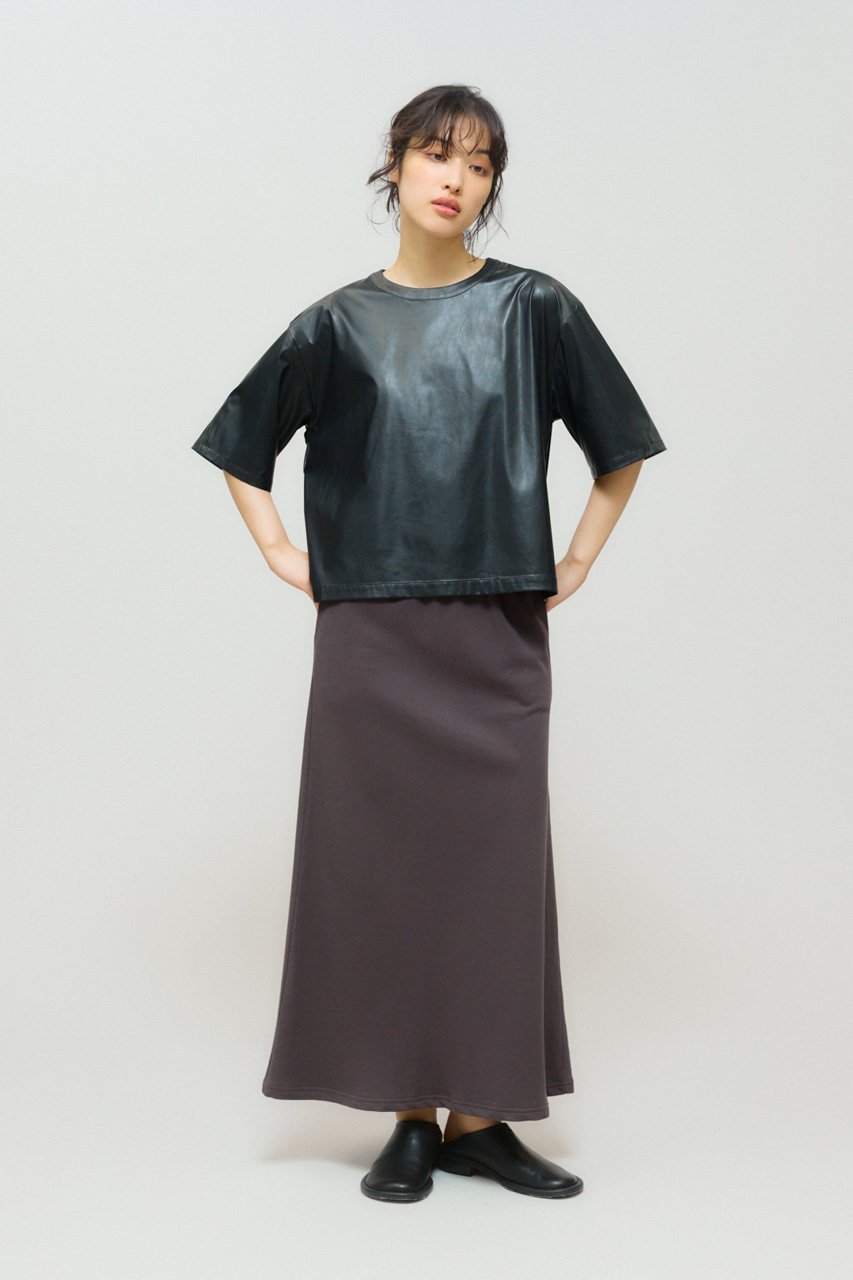 【ミディウミソリッド/MIDIUMISOLID】のシンセティックレザートップス 人気、トレンドファッション・服の通販 founy(ファニー) 　ファッション　Fashion　レディースファッション　Fashion for Women　トップス・カットソー　Cut & Sew Tops　シャツ・ブラウス・オフィスカジュアル　Elegant Blouses & Button-Ups　クール　Cool, Chic　ショート　Short, Short Length　シンプル　Simple, Minimal　スリーブ　Sleeve, Long Sleeve / Short Sleeve　チュール　Tulip, Tulip Motif　フェイクレザー　Faux Leather, PU Leather　フェミニン　Feminine, Girly　半袖　Short Sleeve, Half Sleeve　other-8|ID: prp329100004877997 ipo3291000000036389139