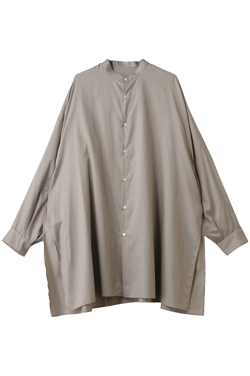 【グラフペーパー/Graphpaper】のSilicon Poplin Deep Slit Band Collar Shirt/シャツ インテリア・キッズ・メンズ・レディースファッション・服の通販 founy(ファニー) 　ファッション　Fashion　レディースファッション　Fashion for Women　トップス・カットソー　Cut & Sew Tops　シャツ・ブラウス・オフィスカジュアル　Elegant Blouses & Button-Ups　なめらか　Smooth, Silky Texture　スリット　Slit, Slit Detail　スリーブ　Sleeve, Long Sleeve / Short Sleeve　ドレープ　Drape, Draping Fabric　バランス　Balance, Style Balance　ヨーク　Yoke, Yoke Design　ロング　Long, Long-Length　グレージュ|ID: prp329100004878031 ipo3291000000036389457
