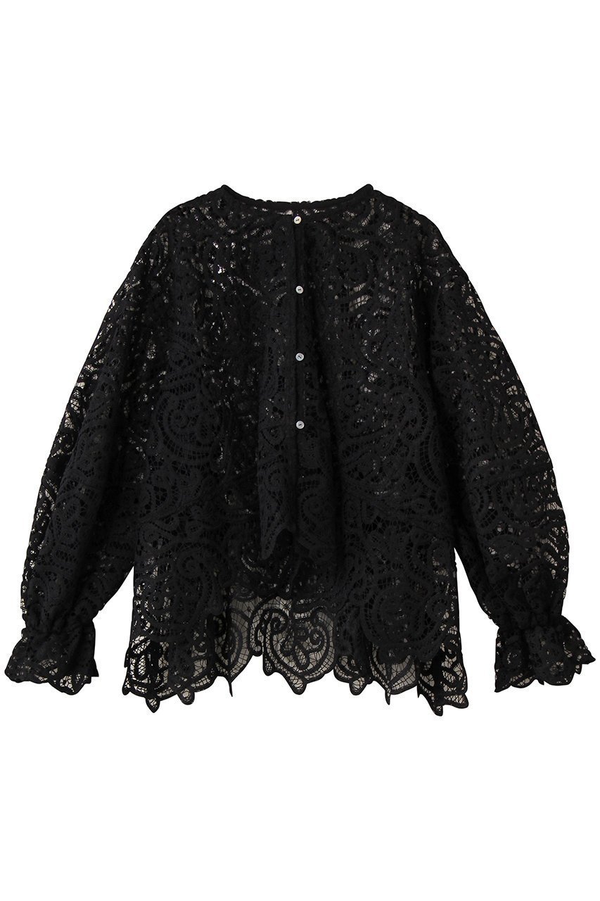 【ランバン オン ブルー/LANVIN en Bleu】のケミカルレースフレアブラウス インテリア・キッズ・メンズ・レディースファッション・服の通販 founy(ファニー) 　ファッション　Fashion　レディースファッション　Fashion for Women　トップス・カットソー　Cut & Sew Tops　シャツ・ブラウス・オフィスカジュアル　Elegant Blouses & Button-Ups　ケミカル　Chemical, Chemical Wash　スリーブ　Sleeve, Long Sleeve / Short Sleeve　フリル　Frill, Ruffle　フレア　Flare, Flared　フロント　Front, Front Design　モダン　Modern, Contemporary　レース　Lace, Lace Fabric　ロング　Long, Long-Length　ブラック|ID: prp329100004878033 ipo3291000000036389477