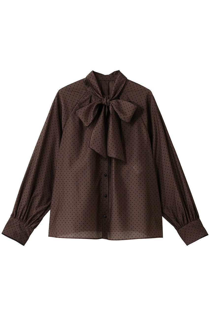 【アナイ/ANAYI】のドットオーガンジーリボンブラウス インテリア・キッズ・メンズ・レディースファッション・服の通販 founy(ファニー) 　ファッション　Fashion　レディースファッション　Fashion for Women　トップス・カットソー　Cut & Sew Tops　シャツ・ブラウス・オフィスカジュアル　Elegant Blouses & Button-Ups　オーガンジー　Organza Fabric　カフス　Cuff Design　シルク　Silk, 100% Silk　スリーブ　Sleeve, Long Sleeve / Short Sleeve　ドット　Polka Dot, Dot Pattern　フェミニン　Feminine, Girly　ロング　Long, Long-Length　ブラウン|ID: prp329100004878039 ipo3291000000036389566