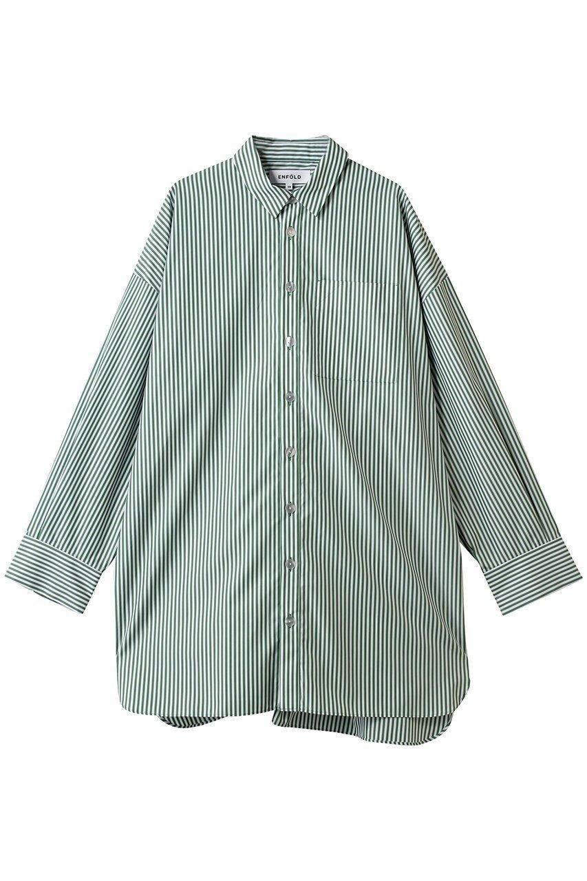 【エンフォルド/ENFOLD】のTUCK BIG SHIRT/シャツ インテリア・キッズ・メンズ・レディースファッション・服の通販 founy(ファニー) 　ファッション　Fashion　レディースファッション　Fashion for Women　トップス・カットソー　Cut & Sew Tops　シャツ・ブラウス・オフィスカジュアル　Elegant Blouses & Button-Ups　おすすめ　Recommended / Our Picks　アシンメトリー　Asymmetrical Style　ショート　Short, Short Length　スリーブ　Sleeve, Long Sleeve / Short Sleeve　ランダム　Random, Irregular　ロング　Long, Long-Length　グリーン|ID: prp329100004878064 ipo3291000000036389772