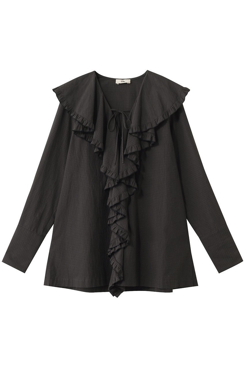 【ウーア/Uhr】のラッフルフリルシャツ インテリア・キッズ・メンズ・レディースファッション・服の通販 founy(ファニー) ファッション Fashion レディースファッション Fashion for Women トップス・カットソー Cut & Sew Tops シャツ・ブラウス・オフィスカジュアル Elegant Blouses & Button-Ups おすすめ Recommended / Our Picks スリット Slit, Slit Detail スリーブ Sleeve, Long Sleeve / Short Sleeve バランス Balance, Style Balance フリル Frill, Ruffle ロング Long, Long-Length ネイビープレイド|ID: prp329100004878082 ipo3291000000036389947