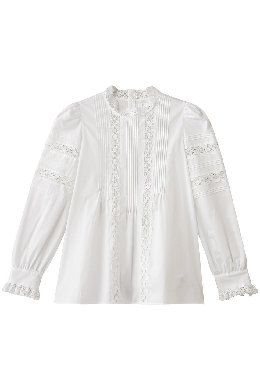 【ビリティス ディセッタン/Bilitis dix-sept ans】のレースハイネックブラウス インテリア・キッズ・メンズ・レディースファッション・服の通販 founy(ファニー) 　ファッション　Fashion　レディースファッション　Fashion for Women　トップス・カットソー　Cut & Sew Tops　シャツ・ブラウス・オフィスカジュアル　Elegant Blouses & Button-Ups　スラックス　Slacks, Dress Pants　スリーブ　Sleeve, Long Sleeve / Short Sleeve　デニム　Denim, Jeans Material　ハイネック　High Neck, Mock Neck　フェミニン　Feminine, Girly　フレア　Flare, Flared　レース　Lace, Lace Fabric　ロング　Long, Long-Length　ホワイト|ID: prp329100004878083 ipo3291000000036389953