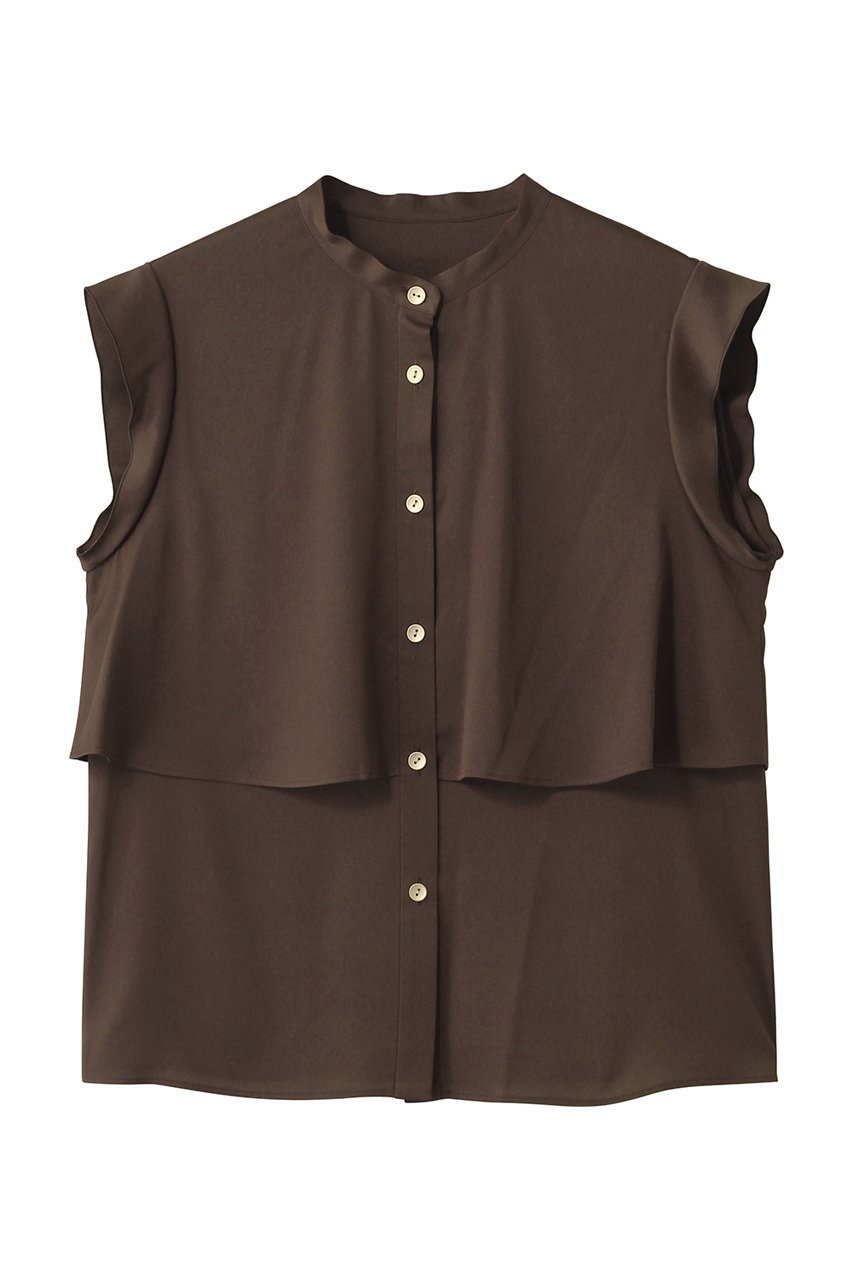 【アナイ/ANAYI】のバックサテンノースリーブブラウス インテリア・キッズ・メンズ・レディースファッション・服の通販 founy(ファニー) 　ファッション　Fashion　レディースファッション　Fashion for Women　トップス・カットソー　Cut & Sew Tops　キャミソール&ノースリーブ　Camisoles & Sleeveless Tops　シャツ・ブラウス・オフィスカジュアル　Elegant Blouses & Button-Ups　バッグ　Bags　サテン　Satin, Glossy Fabric　スタンド　Stand Collar, Upright Stand　ノースリーブ　Sleeveless, No-Sleeve　ブラウン|ID: prp329100004878109 ipo3291000000036390195