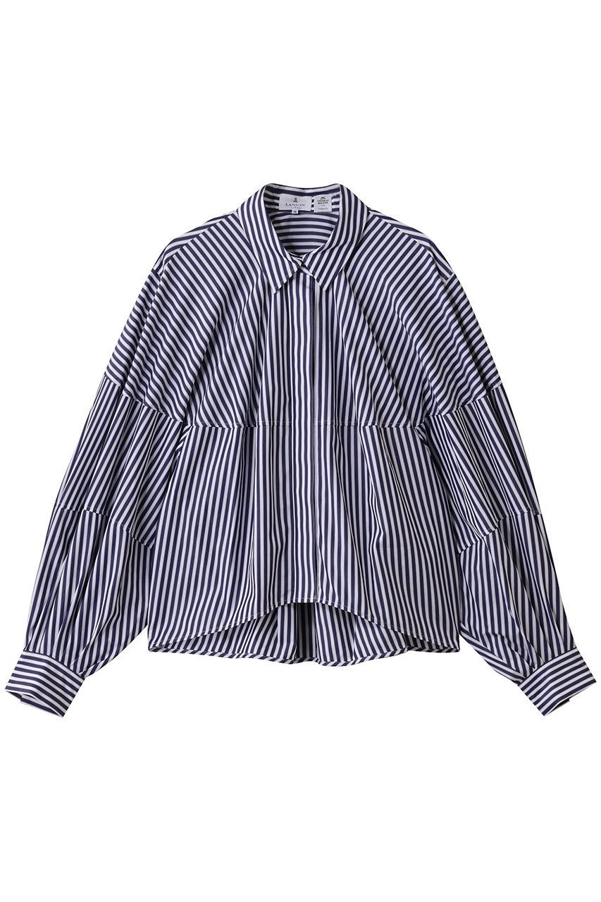 【ランバン オン ブルー/LANVIN en Bleu】のTHOMAS MASONボリュームシャツ インテリア・キッズ・メンズ・レディースファッション・服の通販 founy(ファニー) 　ファッション　Fashion　レディースファッション　Fashion for Women　トップス・カットソー　Cut & Sew Tops　シャツ・ブラウス・オフィスカジュアル　Elegant Blouses & Button-Ups　スリーブ　Sleeve, Long Sleeve / Short Sleeve　バランス　Balance, Style Balance　バルーン　Balloon, Balloon Silhouette　ファブリック　Fabric, Textile　フロント　Front, Front Design　ボトム　Bottoms, Lower Wear　マニッシュ　Mannish, Boyish　ロング　Long, Long-Length　エレガント 上品　Elegant　ネイビーストライプ|ID: prp329100004878120 ipo3291000000036390309