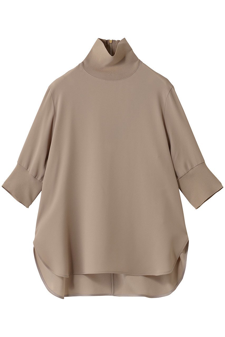 【ベイジ,/BEIGE,】のFLEUR(フルール)/ニットコンビハイネック半袖ブラウス インテリア・キッズ・メンズ・レディースファッション・服の通販 founy(ファニー) 　ファッション　Fashion　レディースファッション　Fashion for Women　トップス・カットソー　Cut & Sew Tops　ニット　Knit Tops & Sweaters　シャツ・ブラウス・オフィスカジュアル　Elegant Blouses & Button-Ups　とろみ　Fluid, Flowy Fabric　なめらか　Smooth, Silky Texture　ショート　Short, Short Length　スリーブ　Sleeve, Long Sleeve / Short Sleeve　エレガント 上品　Elegant　半袖　Short Sleeve, Half Sleeve　Beige|ID: prp329100004878129 ipo3291000000036390397