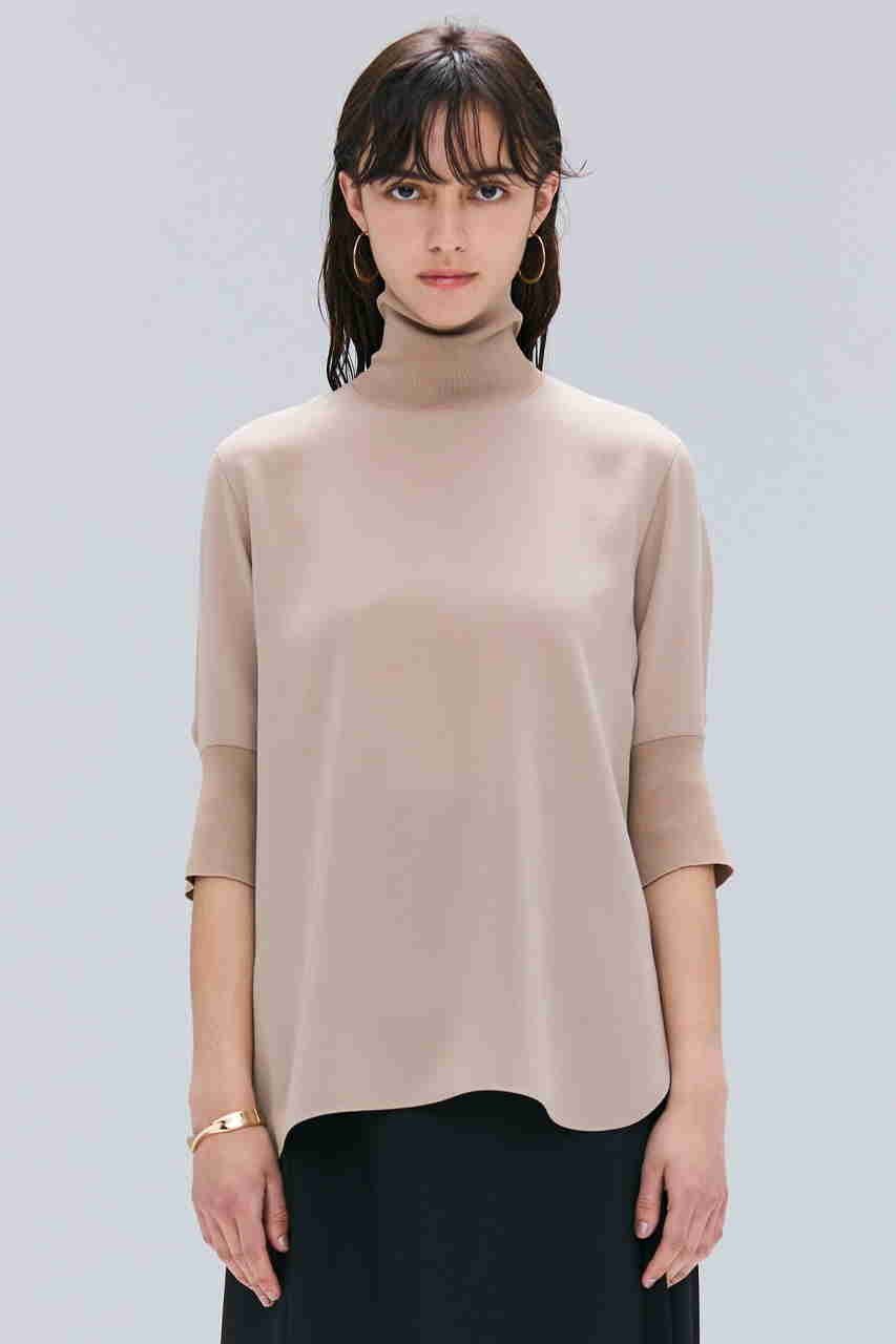 【ベイジ,/BEIGE,】のFLEUR(フルール)/ニットコンビハイネック半袖ブラウス 人気、トレンドファッション・服の通販 founy(ファニー) 　ファッション　Fashion　レディースファッション　Fashion for Women　トップス・カットソー　Cut & Sew Tops　ニット　Knit Tops & Sweaters　シャツ・ブラウス・オフィスカジュアル　Elegant Blouses & Button-Ups　とろみ　Fluid, Flowy Fabric　なめらか　Smooth, Silky Texture　ショート　Short, Short Length　スリーブ　Sleeve, Long Sleeve / Short Sleeve　エレガント 上品　Elegant　半袖　Short Sleeve, Half Sleeve　other-8|ID: prp329100004878129 ipo3291000000036390404