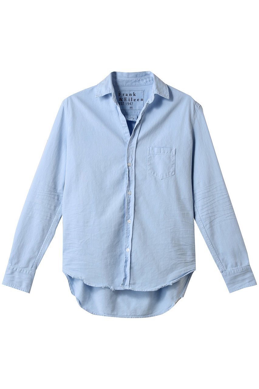 【フランク&アイリーン/Frank&Eileen】のEILEEN イタリアンフェイマスデニム カラーシャツ インテリア・キッズ・メンズ・レディースファッション・服の通販 founy(ファニー) 　ファッション　Fashion　レディースファッション　Fashion for Women　トップス・カットソー　Cut & Sew Tops　シャツ・ブラウス・オフィスカジュアル　Elegant Blouses & Button-Ups　シンプル　Simple, Minimal　スリーブ　Sleeve, Long Sleeve / Short Sleeve　ダメージ　Distressed, Destroyed　フレア　Flare, Flared　ポケット　Pocket, Pocket Detail　マニッシュ　Mannish, Boyish　ロング　Long, Long-Length　ブルー|ID: prp329100004878477 ipo3291000000036394541