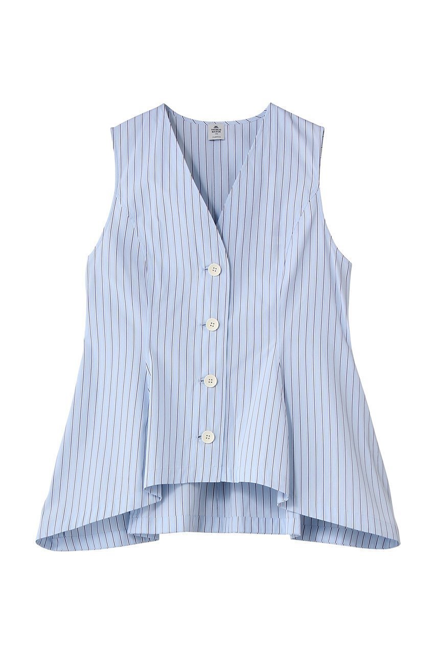 【アンクレイヴ/uncrave】のTHOMAS MASON ペプラムジレブラウス インテリア・キッズ・メンズ・レディースファッション・服の通販 founy(ファニー) 　ファッション　Fashion　レディースファッション　Fashion for Women　アウター　Coat / Outerwear Collection　トップス・カットソー　Cut & Sew Tops　キャミソール&ノースリーブ　Camisoles & Sleeveless Tops　シャツ・ブラウス・オフィスカジュアル　Elegant Blouses & Button-Ups　ベスト&ジレ / 重ね着スタイル　Vests & Gilets　コルセット　Corset, Bustier　シェイプ　Shape, Slim Fit　ストライプ　Stripe, Striped Pattern　セットアップ　Set-Up, Coordinated Outfit　ドレス　Dress, One-Piece　ノースリーブ　Sleeveless, No-Sleeve　ペプラム　Peplum, Flared Hem　再入荷　Restock / Back in Stock　ブルーストライプ|ID: prp329100004878609 ipo3291000000036397015
