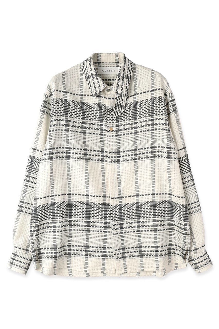 【クルニ/CULLNI】の【UNISEX】Sheer Tile Check Chin Tab シャツ 人気、トレンドファッション・服の通販 founy(ファニー) 　ファッション　Fashion　レディースファッション　Fashion for Women　トップス・カットソー　Cut & Sew Tops　シャツ・ブラウス・オフィスカジュアル　Elegant Blouses & Button-Ups　ユニセックス　Unisex, Genderless　スリット　Slit, Slit Detail　スリーブ　Sleeve, Long Sleeve / Short Sleeve　チェック　Check, Plaid, Tartan　ドレープ　Drape, Draping Fabric　パターン　Pattern, Design Print　ラウンド　Round, Round Neck　ロング　Long, Long-Length　エレガント 上品　Elegant　新作・新入荷　New Arrivals / New In　 other-1|ID: prp329100004878611 ipo3291000000036397030