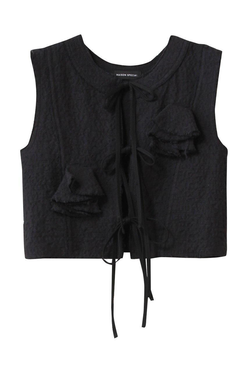 【メゾンスペシャル/MAISON SPECIAL】のFlower Rustic Tops/フラワーラスティックトップス インテリア・キッズ・メンズ・レディースファッション・服の通販 founy(ファニー) 　ファッション　Fashion　レディースファッション　Fashion for Women　トップス・カットソー　Cut & Sew Tops　キャミソール&ノースリーブ　Camisoles & Sleeveless Tops　シャツ・ブラウス・オフィスカジュアル　Elegant Blouses & Button-Ups　インナー　Innerwear　コンパクト　Compact, Small Size　ノースリーブ　Sleeveless, No-Sleeve　ビスチェ　Bustier, Corset Top　フラワー　Flower, Floral　フロント　Front, Front Design　モチーフ　Motif, Design Theme　リボン　Ribbon, Bow　BLK(ブラック)|ID: prp329100004878645 ipo3291000000036397779