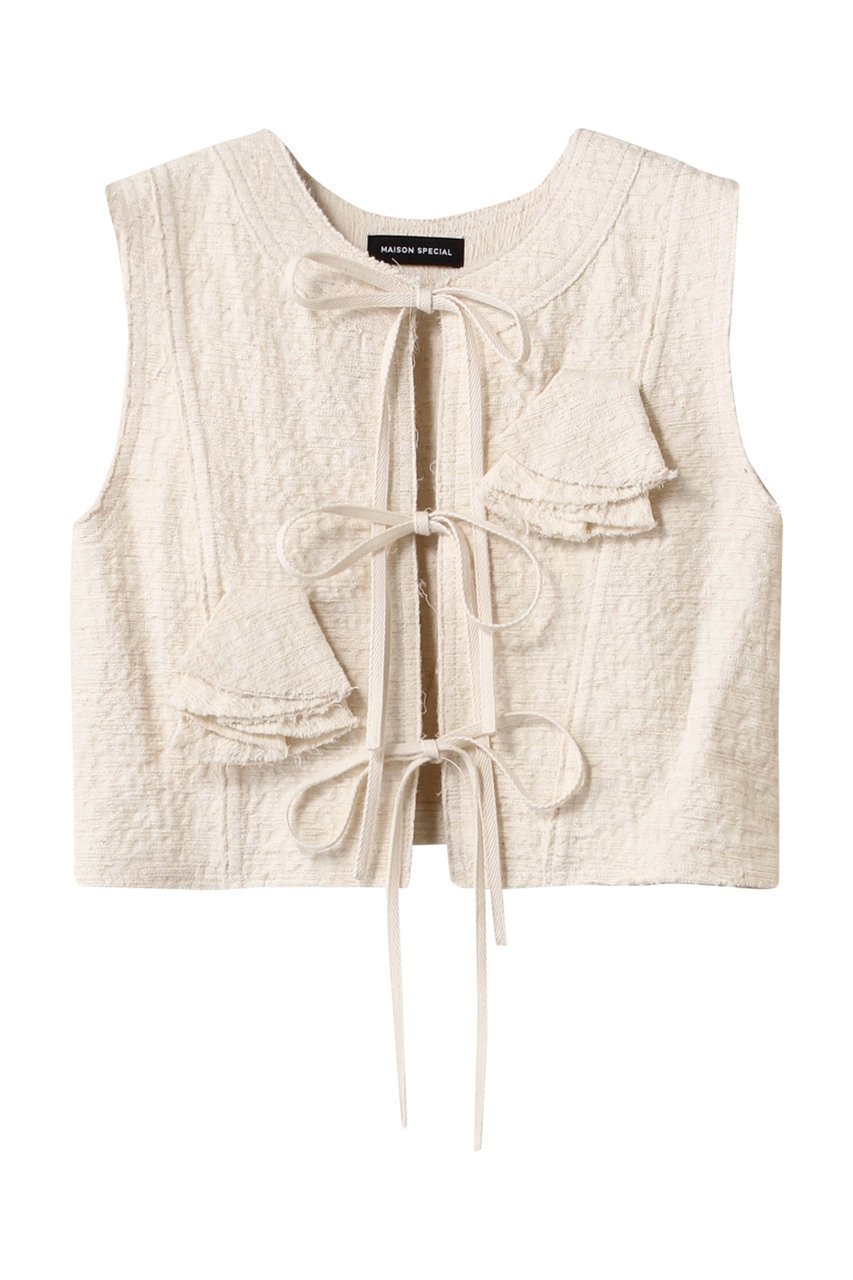 【メゾンスペシャル/MAISON SPECIAL】のFlower Rustic Tops/フラワーラスティックトップス インテリア・キッズ・メンズ・レディースファッション・服の通販 founy(ファニー) 　ファッション　Fashion　レディースファッション　Fashion for Women　トップス・カットソー　Cut & Sew Tops　キャミソール&ノースリーブ　Camisoles & Sleeveless Tops　シャツ・ブラウス・オフィスカジュアル　Elegant Blouses & Button-Ups　インナー　Innerwear　コンパクト　Compact, Small Size　ノースリーブ　Sleeveless, No-Sleeve　ビスチェ　Bustier, Corset Top　フラワー　Flower, Floral　フロント　Front, Front Design　モチーフ　Motif, Design Theme　リボン　Ribbon, Bow　IVR(アイボリー)|ID: prp329100004878645 ipo3291000000036397780