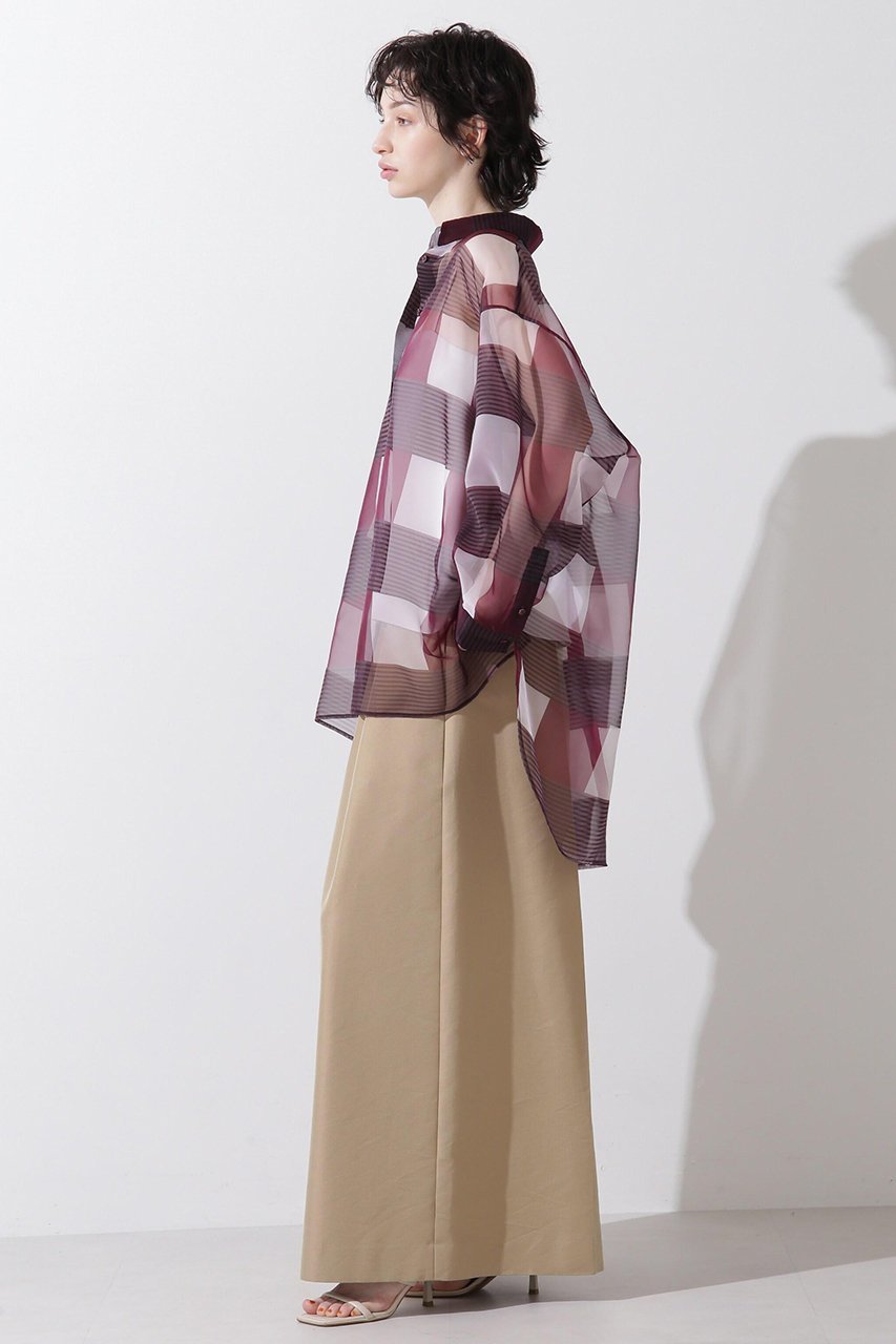 【ヒューエルミュージアム/hueLe Museum】の【hLM】シアーチェックブラウス 人気、トレンドファッション・服の通販 founy(ファニー) 　ファッション　Fashion　レディースファッション　Fashion for Women　トップス・カットソー　Cut & Sew Tops　シャツ・ブラウス・オフィスカジュアル　Elegant Blouses & Button-Ups　オーガンジー　Organza Fabric　スリーブ　Sleeve, Long Sleeve / Short Sleeve　チェック　Check, Plaid, Tartan　フォルム　Silhouette, Form　ブロック　Block, Solid Block Pattern　プリント　Print, Printed Pattern　ロング　Long, Long-Length　羽織　Haori, Light Jacket　other-4|ID: prp329100004878647 ipo3291000000036397996