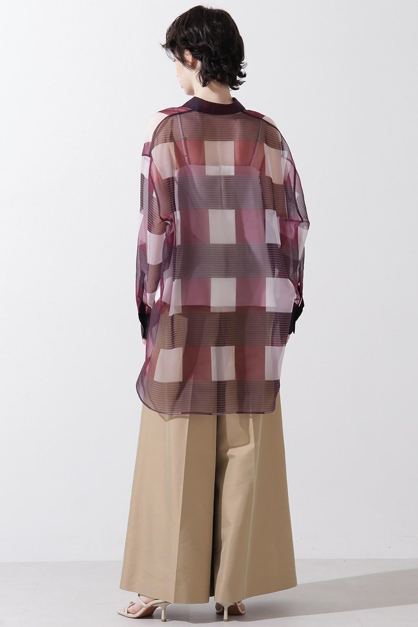 【ヒューエルミュージアム/hueLe Museum】の【hLM】シアーチェックブラウス 人気、トレンドファッション・服の通販 founy(ファニー) 　ファッション　Fashion　レディースファッション　Fashion for Women　トップス・カットソー　Cut & Sew Tops　シャツ・ブラウス・オフィスカジュアル　Elegant Blouses & Button-Ups　オーガンジー　Organza Fabric　スリーブ　Sleeve, Long Sleeve / Short Sleeve　チェック　Check, Plaid, Tartan　フォルム　Silhouette, Form　ブロック　Block, Solid Block Pattern　プリント　Print, Printed Pattern　ロング　Long, Long-Length　羽織　Haori, Light Jacket　other-5|ID: prp329100004878647 ipo3291000000036397997