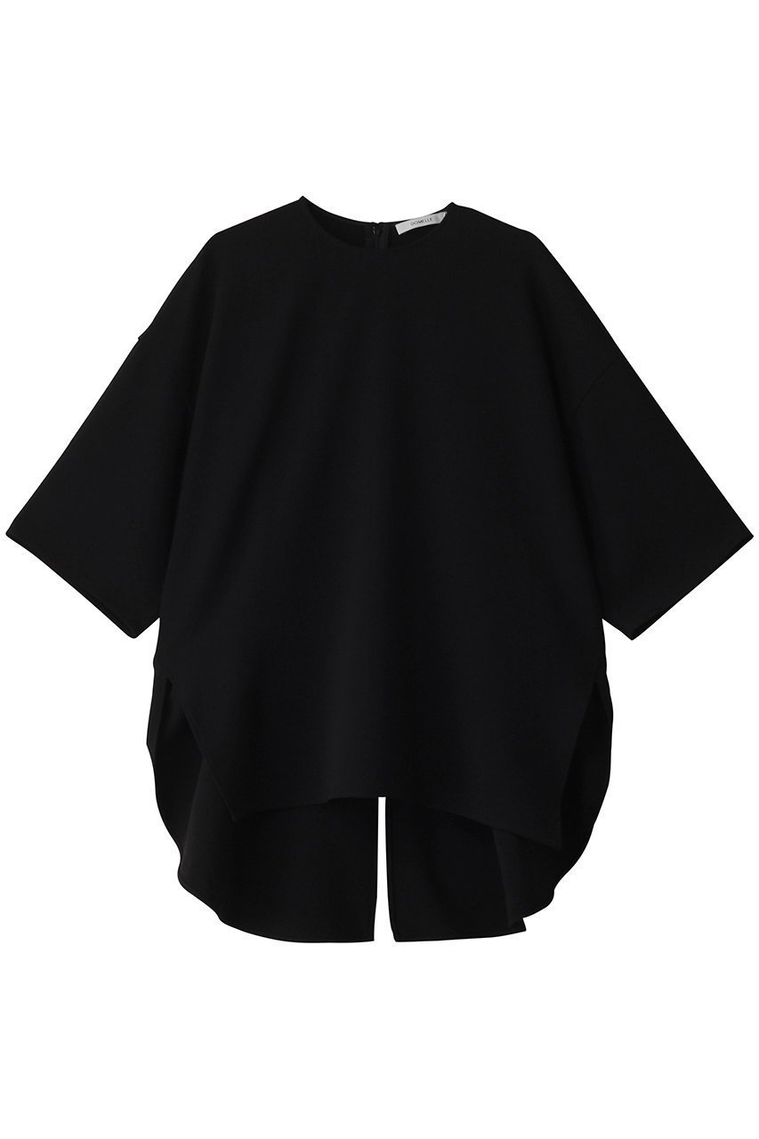 【ドメル/DOMELLE】のバック ラウンド ヘム ブラウス インテリア・キッズ・メンズ・レディースファッション・服の通販 founy(ファニー) 　ファッション　Fashion　レディースファッション　Fashion for Women　トップス・カットソー　Cut & Sew Tops　シャツ・ブラウス・オフィスカジュアル　Elegant Blouses & Button-Ups　バッグ　Bags　インナー　Innerwear　カッティング　Cutting Detail　ショート　Short, Short Length　シンプル　Simple, Minimal　ジャケット　Jacket, Outerwear　スリーブ　Sleeve, Long Sleeve / Short Sleeve　ドレープ　Drape, Draping Fabric　ラウンド　Round, Round Neck　定番　Standard, Basic Item　ブラック|ID: prp329100004878654 ipo3291000000036398329