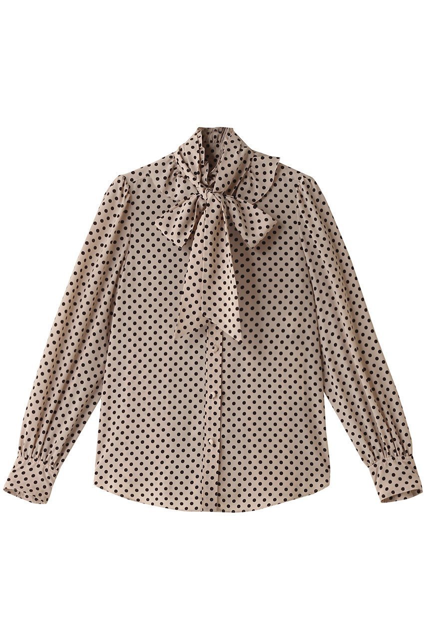 【アルアバイル/allureville】の【Loulou Willoughby】デシンドットフリルボウタイBL A インテリア・キッズ・メンズ・レディースファッション・服の通販 founy(ファニー) 　ファッション　Fashion　レディースファッション　Fashion for Women　トップス・カットソー　Cut & Sew Tops　シャツ・ブラウス・オフィスカジュアル　Elegant Blouses & Button-Ups　スタンド　Stand Collar, Upright Stand　スリーブ　Sleeve, Long Sleeve / Short Sleeve　ドット　Polka Dot, Dot Pattern　フリル　Frill, Ruffle　プリント　Print, Printed Pattern　ロング　Long, Long-Length　人気　Popular, Best Seller　ライトベージュ|ID: prp329100004878662 ipo3291000000036399297