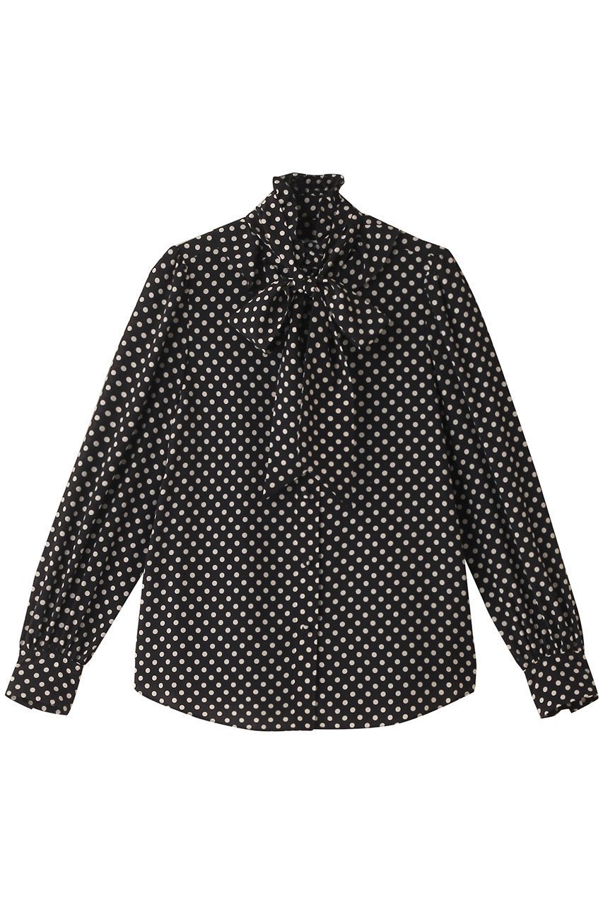 【アルアバイル/allureville】の【Loulou Willoughby】デシンドットフリルボウタイBL A インテリア・キッズ・メンズ・レディースファッション・服の通販 founy(ファニー) 　ファッション　Fashion　レディースファッション　Fashion for Women　トップス・カットソー　Cut & Sew Tops　シャツ・ブラウス・オフィスカジュアル　Elegant Blouses & Button-Ups　スタンド　Stand Collar, Upright Stand　スリーブ　Sleeve, Long Sleeve / Short Sleeve　ドット　Polka Dot, Dot Pattern　フリル　Frill, Ruffle　プリント　Print, Printed Pattern　ロング　Long, Long-Length　人気　Popular, Best Seller　ブラック|ID: prp329100004878662 ipo3291000000036399298