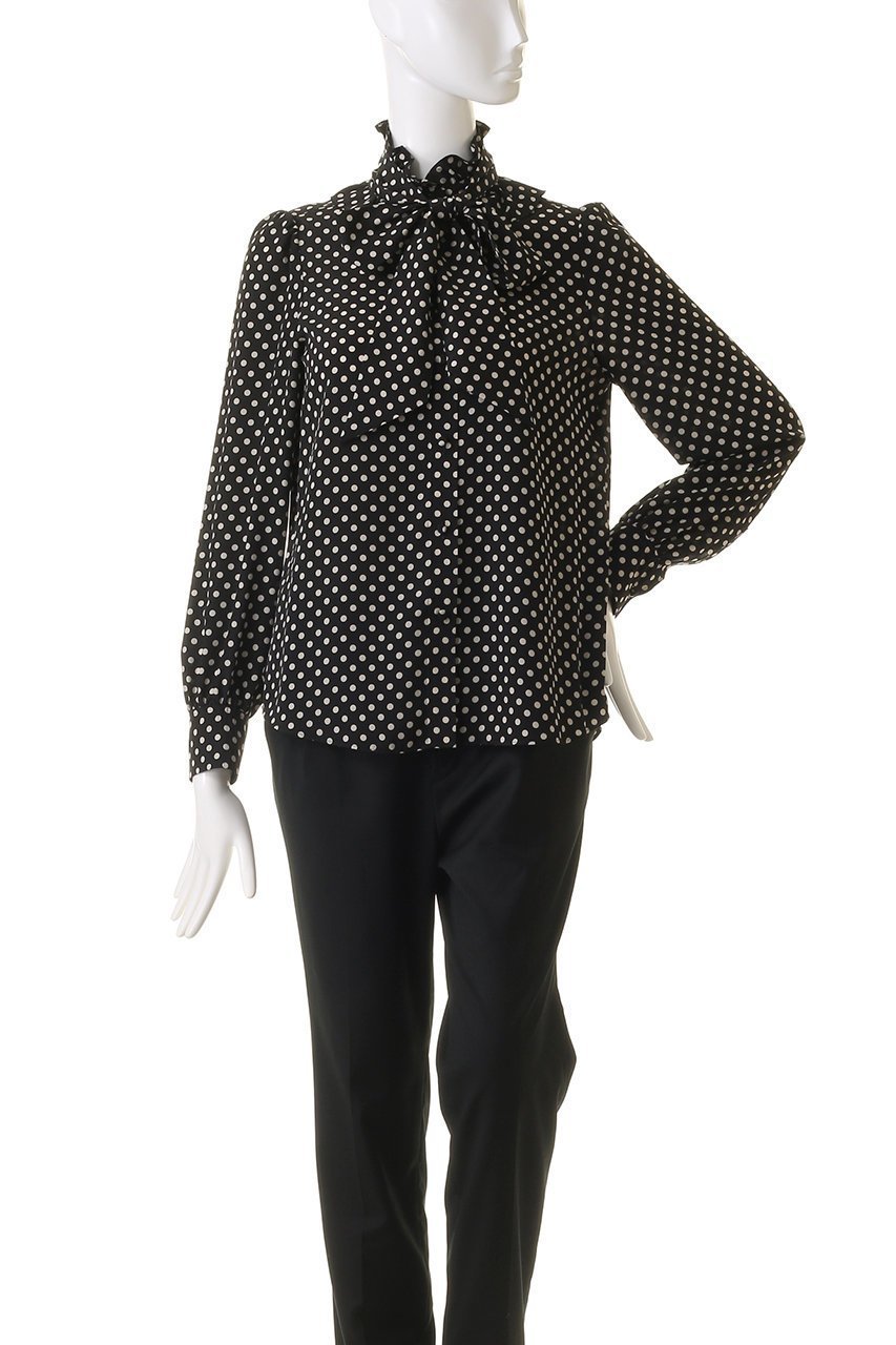 【アルアバイル/allureville】の【Loulou Willoughby】デシンドットフリルボウタイBL A 人気、トレンドファッション・服の通販 founy(ファニー) 　ファッション　Fashion　レディースファッション　Fashion for Women　トップス・カットソー　Cut & Sew Tops　シャツ・ブラウス・オフィスカジュアル　Elegant Blouses & Button-Ups　スタンド　Stand Collar, Upright Stand　スリーブ　Sleeve, Long Sleeve / Short Sleeve　ドット　Polka Dot, Dot Pattern　フリル　Frill, Ruffle　プリント　Print, Printed Pattern　ロング　Long, Long-Length　人気　Popular, Best Seller　other-2|ID: prp329100004878662 ipo3291000000036399299