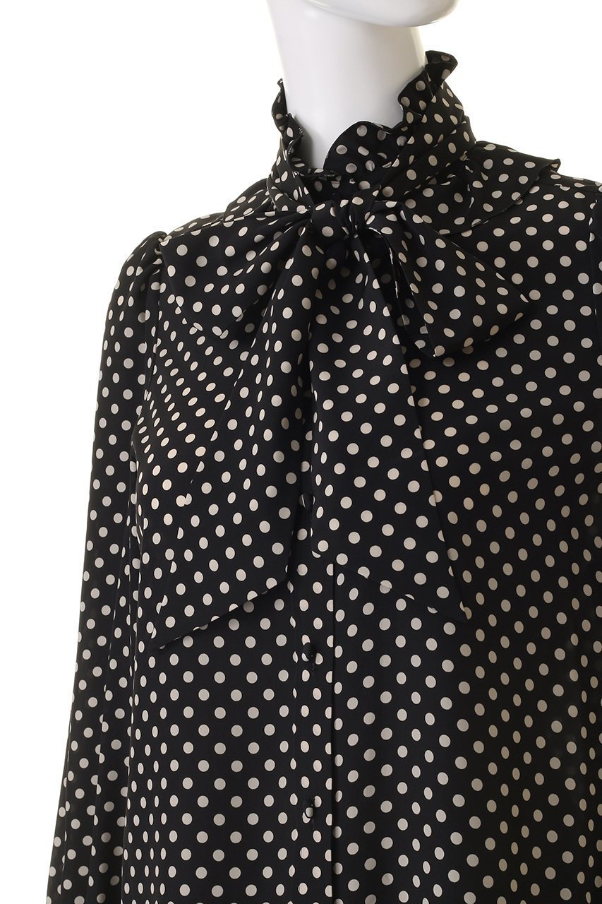 【アルアバイル/allureville】の【Loulou Willoughby】デシンドットフリルボウタイBL A 人気、トレンドファッション・服の通販 founy(ファニー) 　ファッション　Fashion　レディースファッション　Fashion for Women　トップス・カットソー　Cut & Sew Tops　シャツ・ブラウス・オフィスカジュアル　Elegant Blouses & Button-Ups　スタンド　Stand Collar, Upright Stand　スリーブ　Sleeve, Long Sleeve / Short Sleeve　ドット　Polka Dot, Dot Pattern　フリル　Frill, Ruffle　プリント　Print, Printed Pattern　ロング　Long, Long-Length　人気　Popular, Best Seller　other-5|ID: prp329100004878662 ipo3291000000036399302