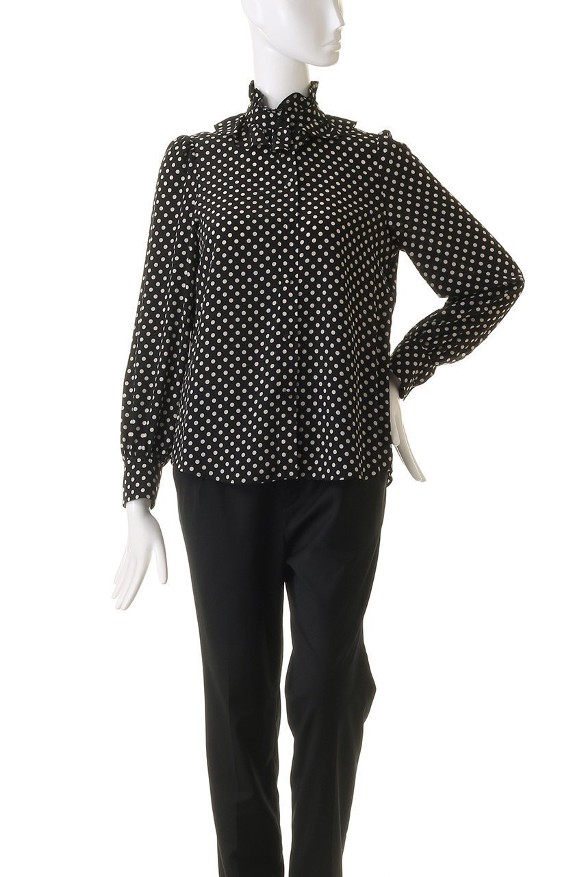 【アルアバイル/allureville】の【Loulou Willoughby】デシンドットフリルボウタイBL A 人気、トレンドファッション・服の通販 founy(ファニー) 　ファッション　Fashion　レディースファッション　Fashion for Women　トップス・カットソー　Cut & Sew Tops　シャツ・ブラウス・オフィスカジュアル　Elegant Blouses & Button-Ups　スタンド　Stand Collar, Upright Stand　スリーブ　Sleeve, Long Sleeve / Short Sleeve　ドット　Polka Dot, Dot Pattern　フリル　Frill, Ruffle　プリント　Print, Printed Pattern　ロング　Long, Long-Length　人気　Popular, Best Seller　other-6|ID: prp329100004878662 ipo3291000000036399303