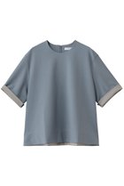 【エブール/ebure】のソフトツイストポンチ バイカラースリーブTブラウス 人気、トレンドファッション・服の通販 founy(ファニー) ファッション Fashion レディースファッション Fashion for Women トップス・カットソー Cut & Sew Tops シャツ・ブラウス・オフィスカジュアル Elegant Blouses & Button-Ups カットソー Cut and Sewn Top ショート Short, Short Length スリット Slit, Slit Detail スリーブ Sleeve, Long Sleeve / Short Sleeve フィット Fit, Slim Fit エレガント 上品 Elegant 再入荷 Restock / Back in Stock thumbnail ブルー×ライトグレー|ID: prp329100004878674 ipo3291000000036400319