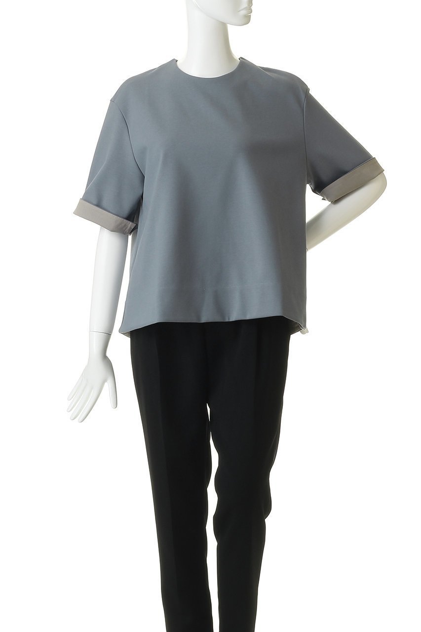 【エブール/ebure】のソフトツイストポンチ バイカラースリーブTブラウス 人気、トレンドファッション・服の通販 founy(ファニー) 　ファッション　Fashion　レディースファッション　Fashion for Women　トップス・カットソー　Cut & Sew Tops　シャツ・ブラウス・オフィスカジュアル　Elegant Blouses & Button-Ups　カットソー　Cut and Sewn Top　ショート　Short, Short Length　スリット　Slit, Slit Detail　スリーブ　Sleeve, Long Sleeve / Short Sleeve　フィット　Fit, Slim Fit　エレガント 上品　Elegant　再入荷　Restock / Back in Stock　other-2|ID: prp329100004878674 ipo3291000000036400321