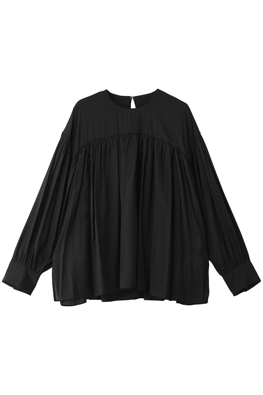 【ティアラ/Tiara】のギャザーブラウス インテリア・キッズ・メンズ・レディースファッション・服の通販 founy(ファニー) 　ファッション　Fashion　レディースファッション　Fashion for Women　トップス・カットソー　Cut & Sew Tops　シャツ・ブラウス・オフィスカジュアル　Elegant Blouses & Button-Ups　ギャザー　Gathered, Ruffled　シルク　Silk, 100% Silk　スリーブ　Sleeve, Long Sleeve / Short Sleeve　タンブラー　Tumbler, Travel Mug　ネップ　Nepp, Slub Yarn　ヨーク　Yoke, Yoke Design　ロング　Long, Long-Length　新作・新入荷　New Arrivals / New In　ブラック|ID: prp329100004878684 ipo3291000000036400424