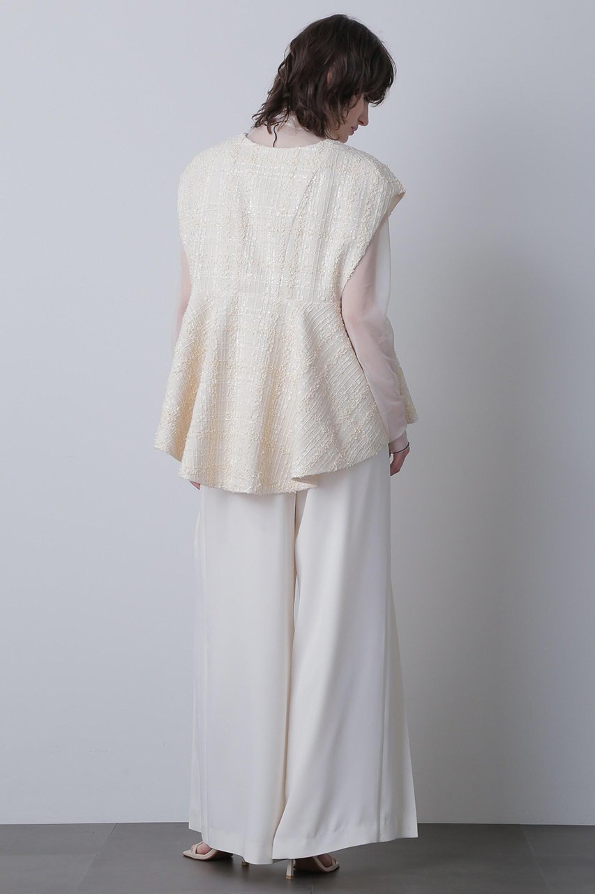 【ヒューエルミュージアム/hueLe Museum】の【STUMBLY】Tweed Back Peplum Gilet Blouse 人気、トレンドファッション・服の通販 founy(ファニー) 　ファッション　Fashion　レディースファッション　Fashion for Women　アウター　Coat / Outerwear Collection　トップス・カットソー　Cut & Sew Tops　キャミソール&ノースリーブ　Camisoles & Sleeveless Tops　シャツ・ブラウス・オフィスカジュアル　Elegant Blouses & Button-Ups　ベスト&ジレ / 重ね着スタイル　Vests & Gilets　クラシカル　Classical, Vintage-Inspired　ツイード　Twill, Twill Weave　ノースリーブ　Sleeveless, No-Sleeve　フロント　Front, Front Design　ペプラム　Peplum, Flared Hem　切替　Switching, Contrast Panel　定番　Standard, Basic Item　other-4|ID: prp329100004878688 ipo3291000000036400464