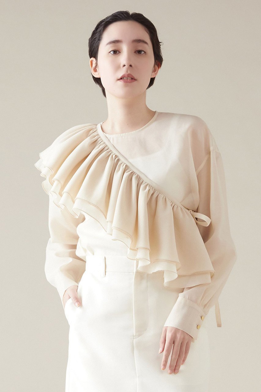 【マルティニーク/martinique】のラッフルストールオーガンブラウス 人気、トレンドファッション・服の通販 founy(ファニー) 　ファッション　Fashion　レディースファッション　Fashion for Women　トップス・カットソー　Cut & Sew Tops　オーガンジー　Organza Fabric　シアー　Sheer, See-Through　スリーブ　Sleeve, Long Sleeve / Short Sleeve　トレンド　Trend, Trending Now　フリル　Frill, Ruffle　フロント　Front, Front Design　ロング　Long, Long-Length　other-5|ID: prp329100004878699 ipo3291000000036400714