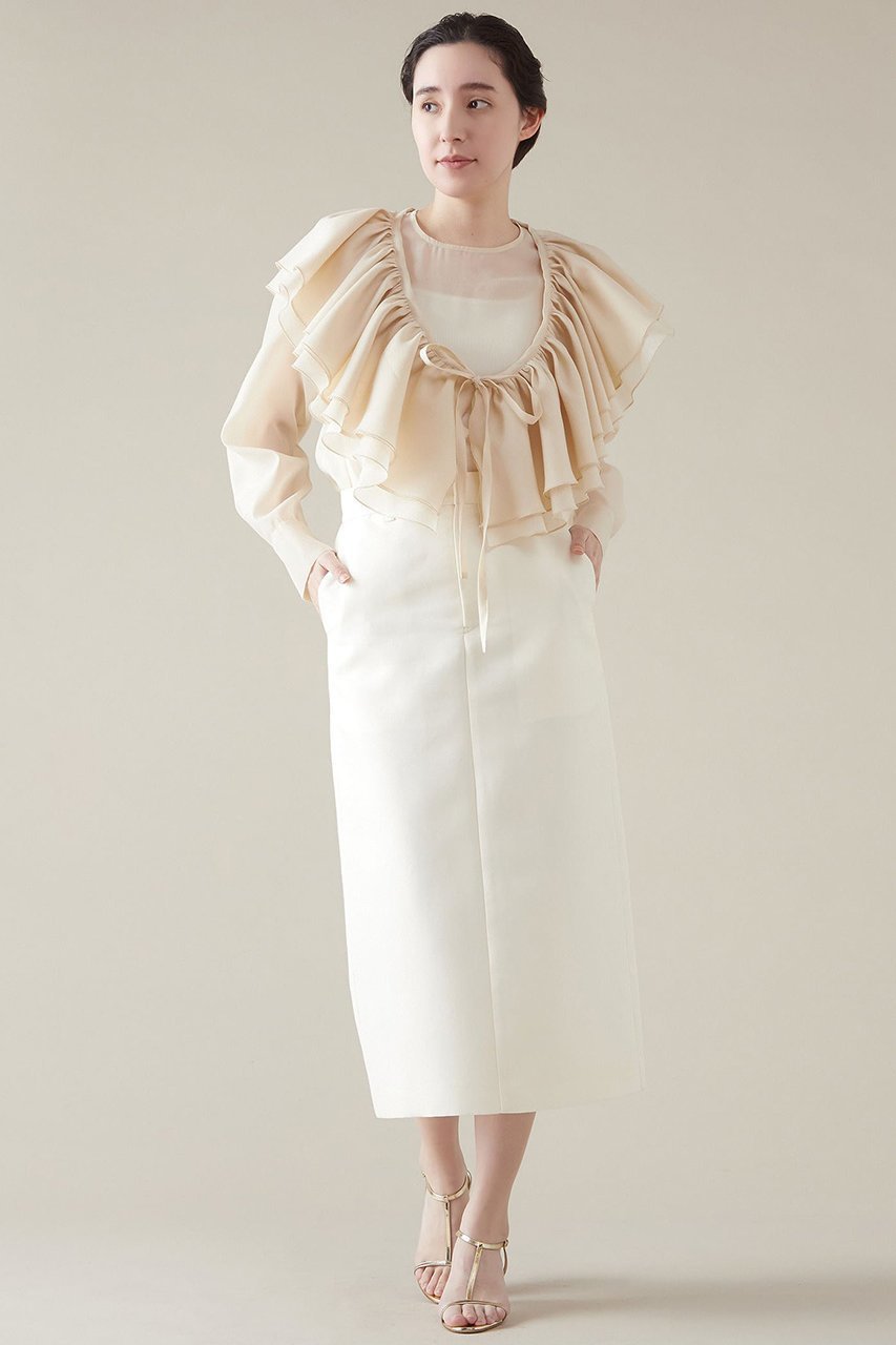 【マルティニーク/martinique】のラッフルストールオーガンブラウス 人気、トレンドファッション・服の通販 founy(ファニー) 　ファッション　Fashion　レディースファッション　Fashion for Women　トップス・カットソー　Cut & Sew Tops　オーガンジー　Organza Fabric　シアー　Sheer, See-Through　スリーブ　Sleeve, Long Sleeve / Short Sleeve　トレンド　Trend, Trending Now　フリル　Frill, Ruffle　フロント　Front, Front Design　ロング　Long, Long-Length　other-7|ID: prp329100004878699 ipo3291000000036400716