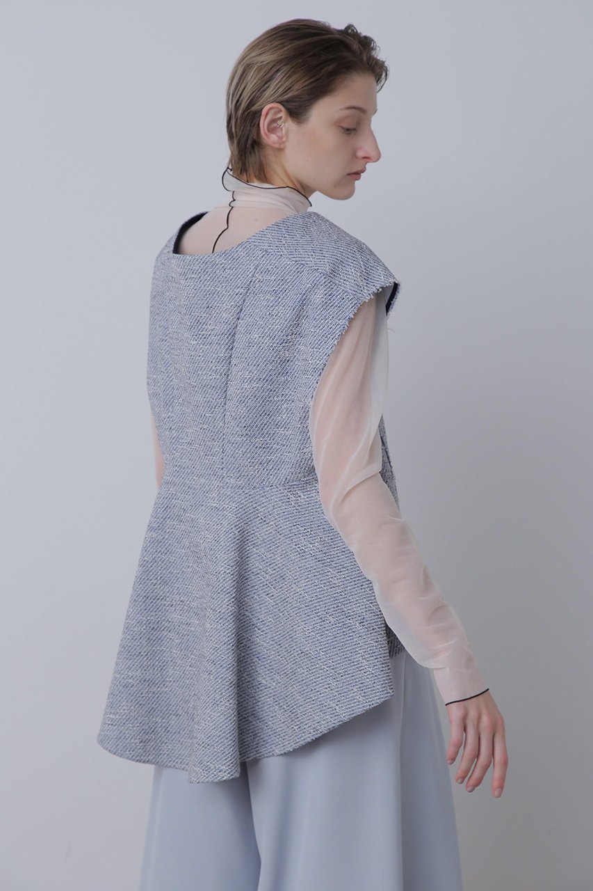 【ヒューエルミュージアム/hueLe Museum】の【STUMBLY】 Tweed Peplum Blouse インテリア・キッズ・メンズ・レディースファッション・服の通販 founy(ファニー) 　ファッション　Fashion　レディースファッション　Fashion for Women　トップス・カットソー　Cut & Sew Tops　キャミソール&ノースリーブ　Camisoles & Sleeveless Tops　シャツ・ブラウス・オフィスカジュアル　Elegant Blouses & Button-Ups　ノースリーブ　Sleeveless, No-Sleeve　フロント　Front, Front Design　ペプラム　Peplum, Flared Hem　ブルー|ID: prp329100004878725 ipo3291000000036402866