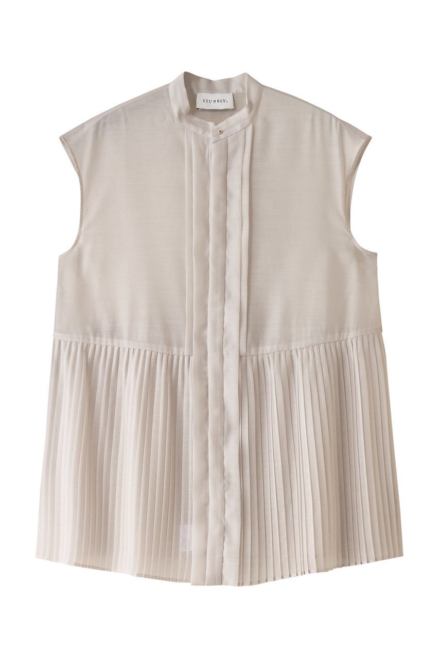 【ヒューエルミュージアム/hueLe Museum】の【STUMBLY】Sheer Pleated Blouse インテリア・キッズ・メンズ・レディースファッション・服の通販 founy(ファニー) 　ファッション　Fashion　レディースファッション　Fashion for Women　トップス・カットソー　Cut & Sew Tops　キャミソール&ノースリーブ　Camisoles & Sleeveless Tops　シャツ・ブラウス・オフィスカジュアル　Elegant Blouses & Button-Ups　オーガンジー　Organza Fabric　シンプル　Simple, Minimal　ノースリーブ　Sleeveless, No-Sleeve　フェミニン　Feminine, Girly　プリーツ　Pleats, Pleated　エレガント 上品　Elegant　ホワイト|ID: prp329100004878726 ipo3291000000036402875