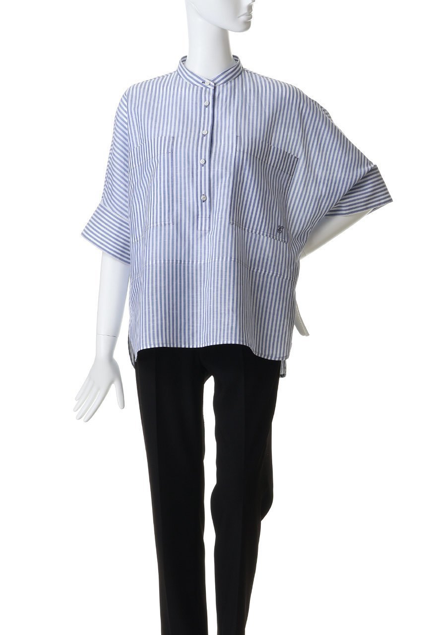 【エブール/ebure】のコットンリネンストライプ バンドカラーシャツ 人気、トレンドファッション・服の通販 founy(ファニー) 　ファッション　Fashion　レディースファッション　Fashion for Women　トップス・カットソー　Cut & Sew Tops　シャツ・ブラウス・オフィスカジュアル　Elegant Blouses & Button-Ups　イタリア　Italy　ショート　Short, Short Length　スリーブ　Sleeve, Long Sleeve / Short Sleeve　ダブル　Double, Double-Breasted　ポケット　Pocket, Pocket Detail　リネン　Linen, Linen Fabric　ワーク　Workwear, Utility Style　再入荷　Restock / Back in Stock　other-2|ID: prp329100004878729 ipo3291000000036403109