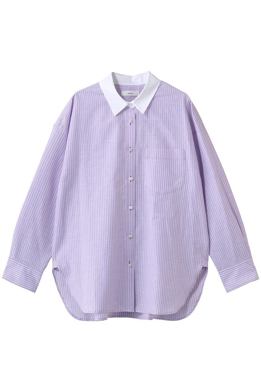 【エブール/ebure】のコットンリネンストライプ クレリックシャツ インテリア・キッズ・メンズ・レディースファッション・服の通販 founy(ファニー) 　ファッション　Fashion　レディースファッション　Fashion for Women　トップス・カットソー　Cut & Sew Tops　シャツ・ブラウス・オフィスカジュアル　Elegant Blouses & Button-Ups　イタリア　Italy　シンプル　Simple, Minimal　スリーブ　Sleeve, Long Sleeve / Short Sleeve　ボトム　Bottoms, Lower Wear　リネン　Linen, Linen Fabric　ロング　Long, Long-Length　再入荷　Restock / Back in Stock　ライトパープル|ID: prp329100004878730 ipo3291000000036403116