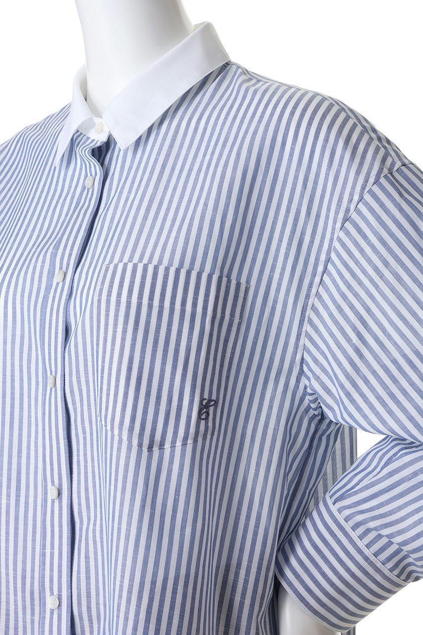【エブール/ebure】のコットンリネンストライプ クレリックシャツ 人気、トレンドファッション・服の通販 founy(ファニー) 　ファッション　Fashion　レディースファッション　Fashion for Women　トップス・カットソー　Cut & Sew Tops　シャツ・ブラウス・オフィスカジュアル　Elegant Blouses & Button-Ups　イタリア　Italy　シンプル　Simple, Minimal　スリーブ　Sleeve, Long Sleeve / Short Sleeve　ボトム　Bottoms, Lower Wear　リネン　Linen, Linen Fabric　ロング　Long, Long-Length　再入荷　Restock / Back in Stock　other-5|ID: prp329100004878730 ipo3291000000036403120
