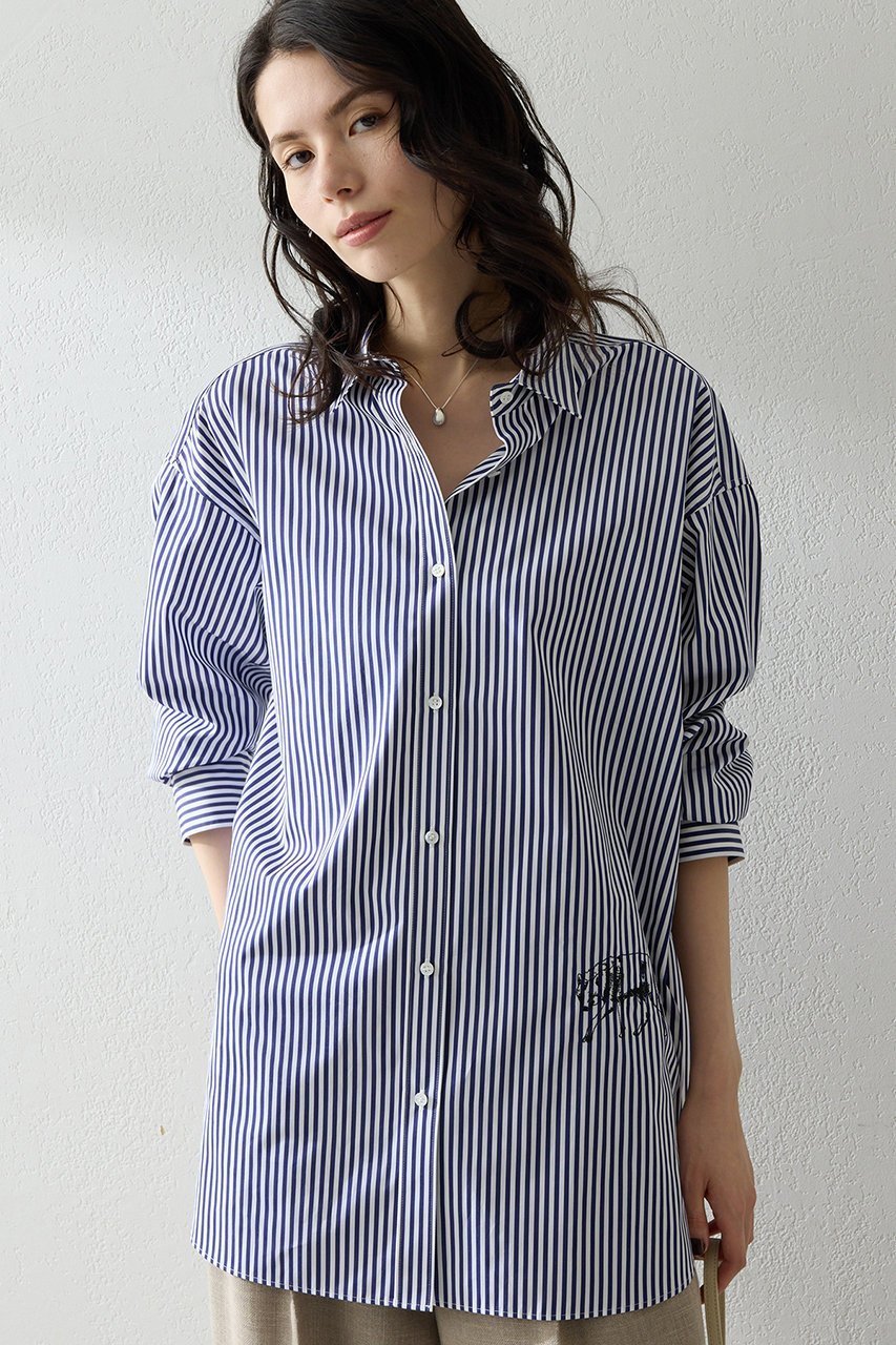 【ウィムガゼット/Whim Gazette】のThomas Masonアニマル刺繍シャツ インテリア・キッズ・メンズ・レディースファッション・服の通販 founy(ファニー) 　ファッション　Fashion　レディースファッション　Fashion for Women　トップス・カットソー　Cut & Sew Tops　シャツ・ブラウス・オフィスカジュアル　Elegant Blouses & Button-Ups　アニマル　Animal Print　インナー　Innerwear　シルク　Silk, 100% Silk　ストライプ　Stripe, Striped Pattern　スペシャル　Special, Limited Edition　スリーブ　Sleeve, Long Sleeve / Short Sleeve　なめらか　Smooth, Silky Texture　ロング　Long, Long-Length　エレガント 上品　Elegant　新作・新入荷　New Arrivals / New In　ブルー|ID: prp329100004878733 ipo3291000000036403142