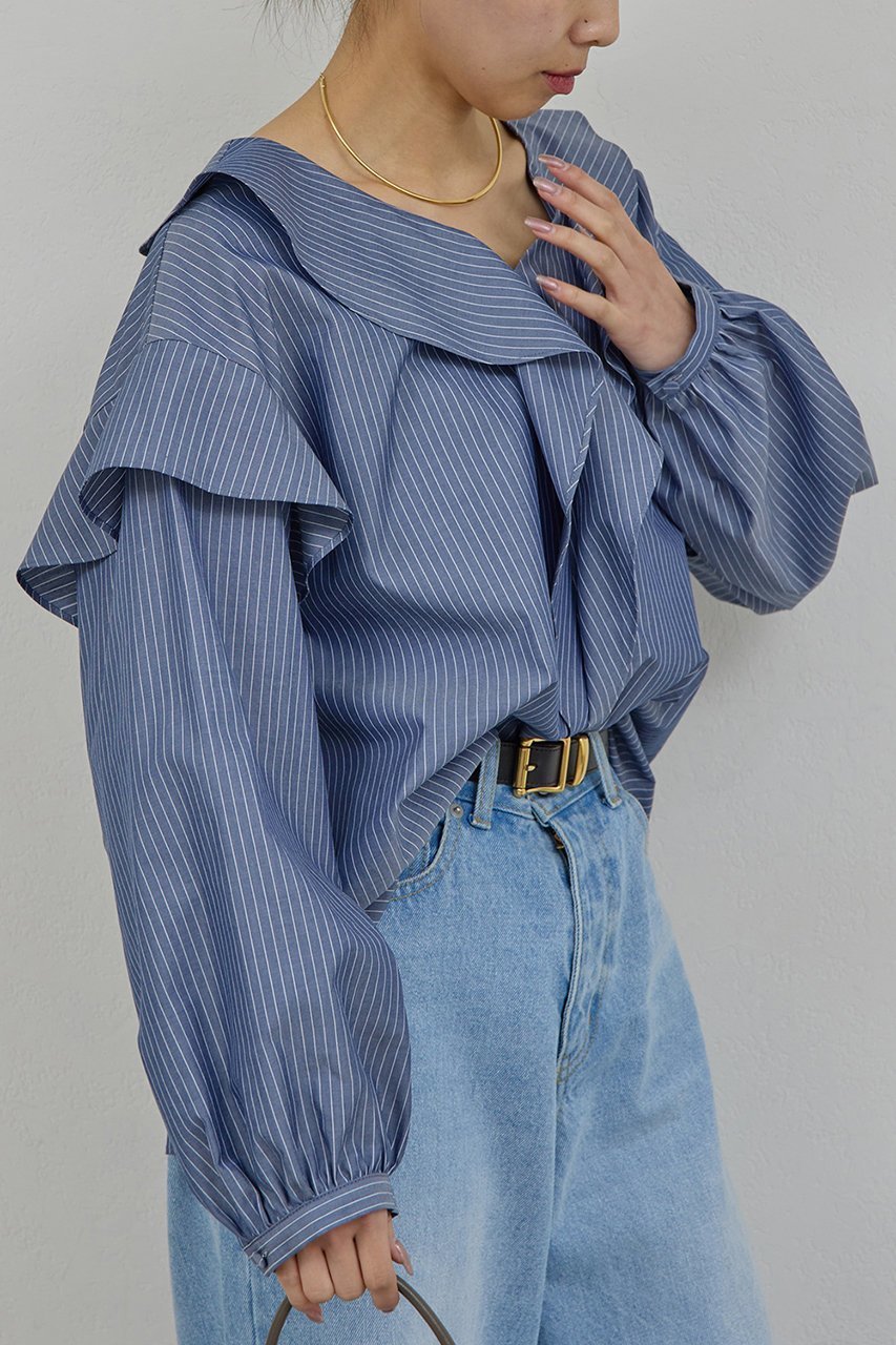 【ガリャルダガランテ/GALLARDAGALANTE】のラッフルフリルブラウス 人気、トレンドファッション・服の通販 founy(ファニー) 　ファッション　Fashion　レディースファッション　Fashion for Women　トップス・カットソー　Cut & Sew Tops　シャツ・ブラウス・オフィスカジュアル　Elegant Blouses & Button-Ups　エレガント 上品　Elegant　スリーブ　Sleeve, Long Sleeve / Short Sleeve　デニム　Denim, Jeans Material　フリル　Frill, Ruffle　ロング　Long, Long-Length　新作・新入荷　New Arrivals / New In　other-6|ID: prp329100004878735 ipo3291000000036403167