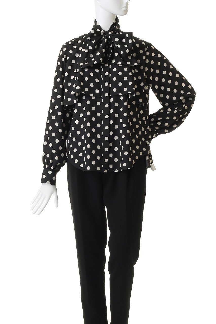 【デザイン ワークス/DESIGN WORKS】の【セットアップ対応】ドットアシメトリーラッフルブラウス 人気、トレンドファッション・服の通販 founy(ファニー) 　ファッション　Fashion　レディースファッション　Fashion for Women　トップス・カットソー　Cut & Sew Tops　シャツ・ブラウス・オフィスカジュアル　Elegant Blouses & Button-Ups　アシンメトリー　Asymmetrical Style　スリーブ　Sleeve, Long Sleeve / Short Sleeve　セットアップ　Set-Up, Coordinated Outfit　ドット　Polka Dot, Dot Pattern　バランス　Balance, Style Balance　フレア　Flare, Flared　プリント　Print, Printed Pattern　ボトム　Bottoms, Lower Wear　マニッシュ　Mannish, Boyish　ロング　Long, Long-Length　エレガント 上品　Elegant　再入荷　Restock / Back in Stock　別注　Limited Edition, Custom Order　other-2|ID: prp329100004878737 ipo3291000000036403192
