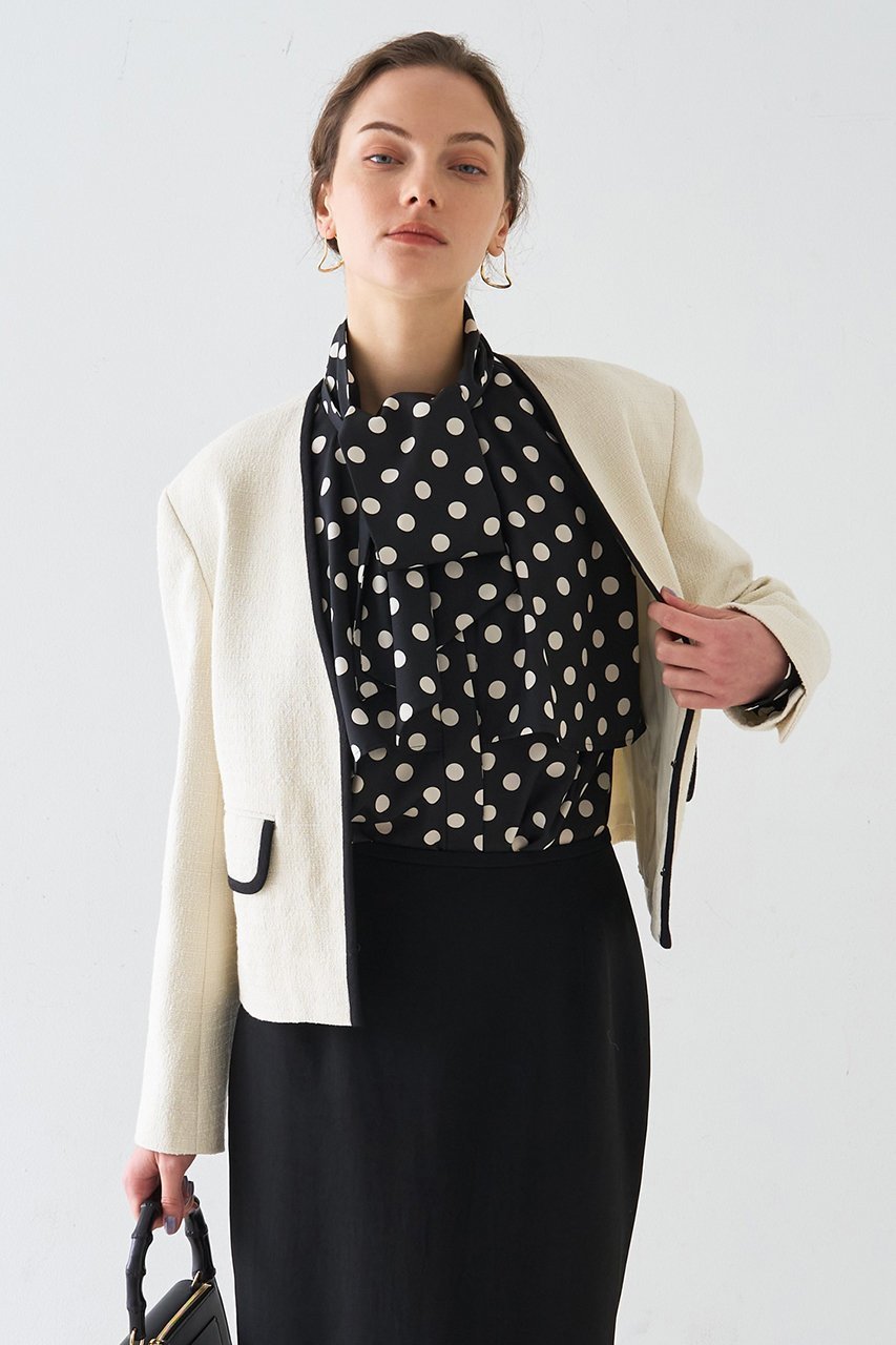 【デザイン ワークス/DESIGN WORKS】の【セットアップ対応】ドットアシメトリーラッフルブラウス 人気、トレンドファッション・服の通販 founy(ファニー) 　ファッション　Fashion　レディースファッション　Fashion for Women　トップス・カットソー　Cut & Sew Tops　シャツ・ブラウス・オフィスカジュアル　Elegant Blouses & Button-Ups　アシンメトリー　Asymmetrical Style　スリーブ　Sleeve, Long Sleeve / Short Sleeve　セットアップ　Set-Up, Coordinated Outfit　ドット　Polka Dot, Dot Pattern　バランス　Balance, Style Balance　フレア　Flare, Flared　プリント　Print, Printed Pattern　ボトム　Bottoms, Lower Wear　マニッシュ　Mannish, Boyish　ロング　Long, Long-Length　エレガント 上品　Elegant　再入荷　Restock / Back in Stock　別注　Limited Edition, Custom Order　other-7|ID: prp329100004878737 ipo3291000000036403197