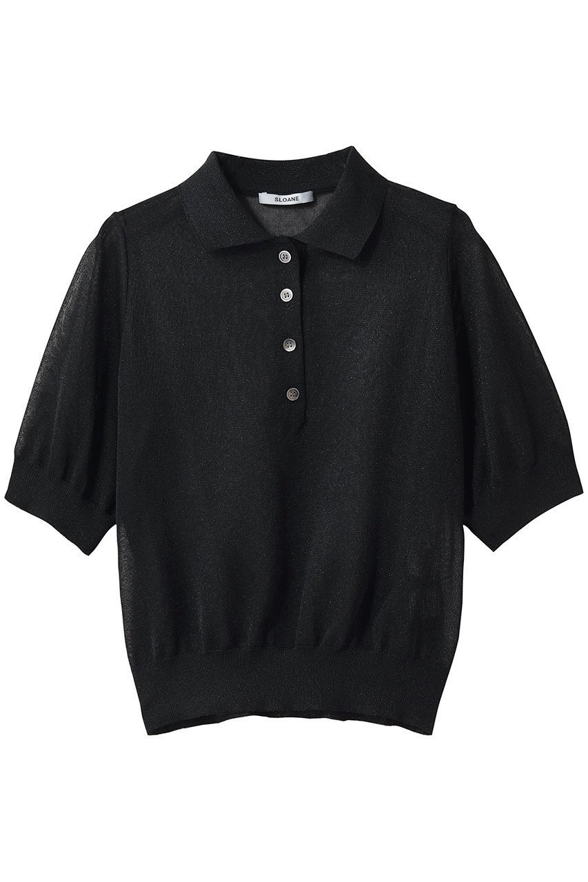 【スローン/SLOANE】の12G二重臼天竺 ラメシアー半袖ポロ インテリア・キッズ・メンズ・レディースファッション・服の通販 founy(ファニー) 　ファッション　Fashion　レディースファッション　Fashion for Women　トップス・カットソー　Cut & Sew Tops　シャツ・ブラウス・オフィスカジュアル　Elegant Blouses & Button-Ups　ポロシャツ・きれいめカジュアル　Smart-Casual Polo Tops　クラシカル　Classical, Vintage-Inspired　コンパクト　Compact, Small Size　シアー　Sheer, See-Through　スリーブ　Sleeve, Long Sleeve / Short Sleeve　トレンド　Trend, Trending Now　バランス　Balance, Style Balance　フィット　Fit, Slim Fit　ポロシャツ　Polo Shirt, Collared Tee　半袖　Short Sleeve, Half Sleeve　新作・新入荷　New Arrivals / New In　ブラック|ID: prp329100004878744 ipo3291000000036403251