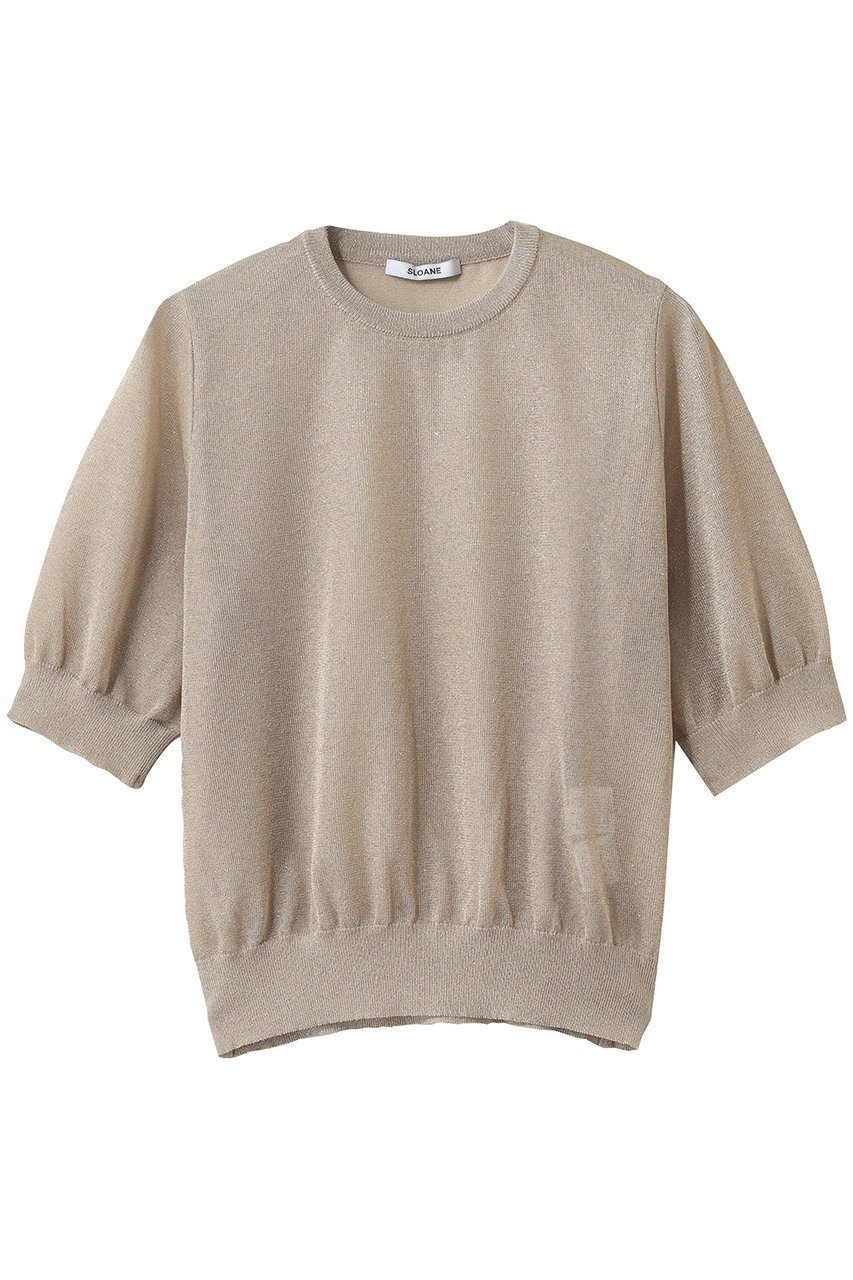 【スローン/SLOANE】の12G二重臼天竺 ラメシアー半袖クルーネック インテリア・キッズ・メンズ・レディースファッション・服の通販 founy(ファニー) 　ファッション　Fashion　レディースファッション　Fashion for Women　トップス・カットソー　Cut & Sew Tops　シャツ・ブラウス・オフィスカジュアル　Elegant Blouses & Button-Ups　シアー　Sheer, See-Through　ショート　Short, Short Length　スリーブ　Sleeve, Long Sleeve / Short Sleeve　半袖　Short Sleeve, Half Sleeve　新作・新入荷　New Arrivals / New In　ベージュ|ID: prp329100004878745 ipo3291000000036403258