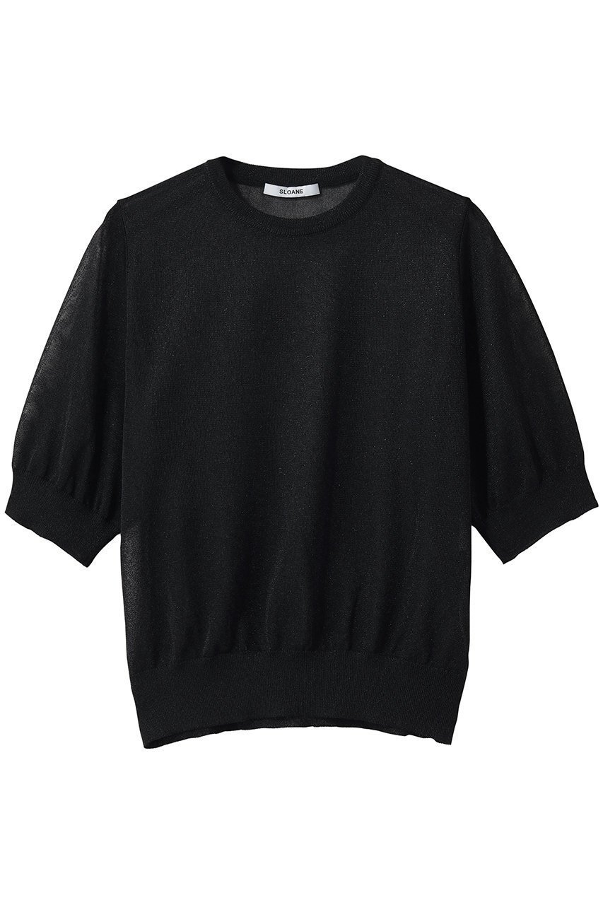 【スローン/SLOANE】の12G二重臼天竺 ラメシアー半袖クルーネック インテリア・キッズ・メンズ・レディースファッション・服の通販 founy(ファニー) 　ファッション　Fashion　レディースファッション　Fashion for Women　トップス・カットソー　Cut & Sew Tops　シャツ・ブラウス・オフィスカジュアル　Elegant Blouses & Button-Ups　シアー　Sheer, See-Through　ショート　Short, Short Length　スリーブ　Sleeve, Long Sleeve / Short Sleeve　半袖　Short Sleeve, Half Sleeve　新作・新入荷　New Arrivals / New In　ブラック|ID: prp329100004878745 ipo3291000000036403260