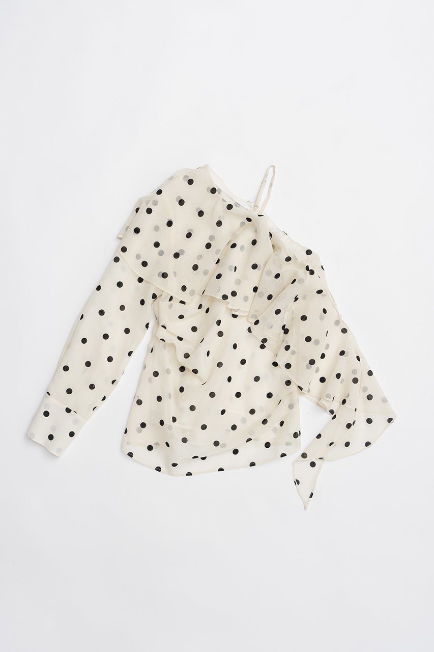 【プランク プロジェクト/PRANK PROJECT】のワンショルラッフルトップ インテリア・キッズ・メンズ・レディースファッション・服の通販 founy(ファニー) 　ファッション　Fashion　レディースファッション　Fashion for Women　トップス・カットソー　Cut & Sew Tops　シャツ・ブラウス・オフィスカジュアル　Elegant Blouses & Button-Ups　アシンメトリー　Asymmetrical Style　シアー　Sheer, See-Through　ショルダー　Shoulder, Shoulder Strap　スラックス　Slacks, Dress Pants　スリーブ　Sleeve, Long Sleeve / Short Sleeve　デニム　Denim, Jeans Material　ドット　Polka Dot, Dot Pattern　フェミニン　Feminine, Girly　フリル　Frill, Ruffle　プリント　Print, Printed Pattern　ラップ　Wrap, Wrap Design　ロング　Long, Long-Length　再入荷　Restock / Back in Stock　夏　Summer　春　Spring　S/S・春夏　SS, Spring/Summer, Warm Season　IVR(アイボリー)|ID: prp329100004878751 ipo3291000000036403451