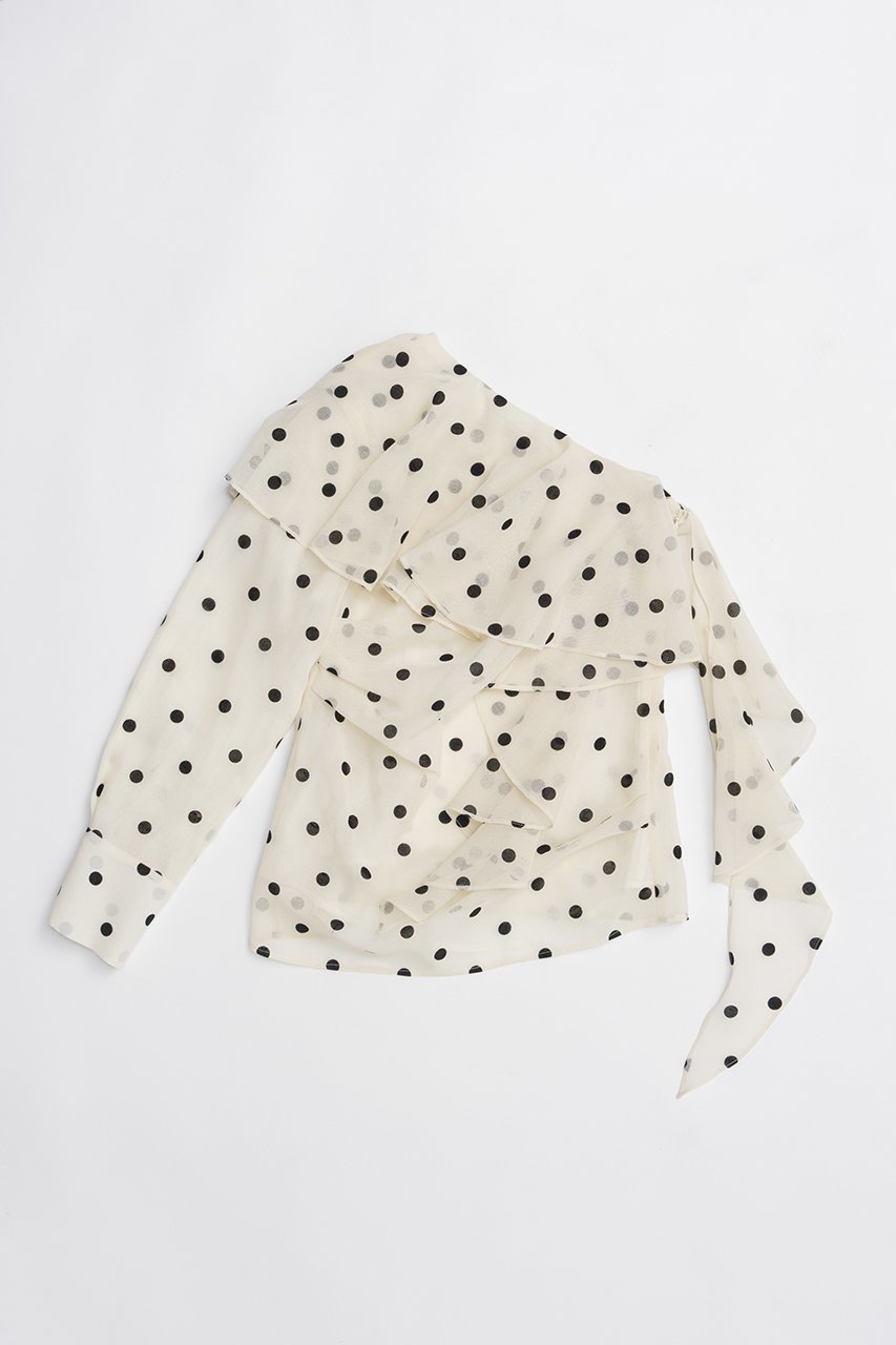 【プランク プロジェクト/PRANK PROJECT】のワンショルラッフルトップ 人気、トレンドファッション・服の通販 founy(ファニー) 　ファッション　Fashion　レディースファッション　Fashion for Women　トップス・カットソー　Cut & Sew Tops　シャツ・ブラウス・オフィスカジュアル　Elegant Blouses & Button-Ups　アシンメトリー　Asymmetrical Style　シアー　Sheer, See-Through　ショルダー　Shoulder, Shoulder Strap　スラックス　Slacks, Dress Pants　スリーブ　Sleeve, Long Sleeve / Short Sleeve　デニム　Denim, Jeans Material　ドット　Polka Dot, Dot Pattern　フェミニン　Feminine, Girly　フリル　Frill, Ruffle　プリント　Print, Printed Pattern　ラップ　Wrap, Wrap Design　ロング　Long, Long-Length　再入荷　Restock / Back in Stock　夏　Summer　春　Spring　S/S・春夏　SS, Spring/Summer, Warm Season　other-7|ID: prp329100004878751 ipo3291000000036403457