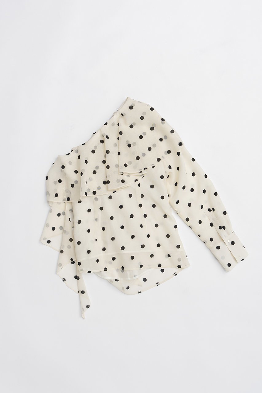 【プランク プロジェクト/PRANK PROJECT】のワンショルラッフルトップ 人気、トレンドファッション・服の通販 founy(ファニー) 　ファッション　Fashion　レディースファッション　Fashion for Women　トップス・カットソー　Cut & Sew Tops　シャツ・ブラウス・オフィスカジュアル　Elegant Blouses & Button-Ups　アシンメトリー　Asymmetrical Style　シアー　Sheer, See-Through　ショルダー　Shoulder, Shoulder Strap　スラックス　Slacks, Dress Pants　スリーブ　Sleeve, Long Sleeve / Short Sleeve　デニム　Denim, Jeans Material　ドット　Polka Dot, Dot Pattern　フェミニン　Feminine, Girly　フリル　Frill, Ruffle　プリント　Print, Printed Pattern　ラップ　Wrap, Wrap Design　ロング　Long, Long-Length　再入荷　Restock / Back in Stock　夏　Summer　春　Spring　S/S・春夏　SS, Spring/Summer, Warm Season　other-8|ID: prp329100004878751 ipo3291000000036403458